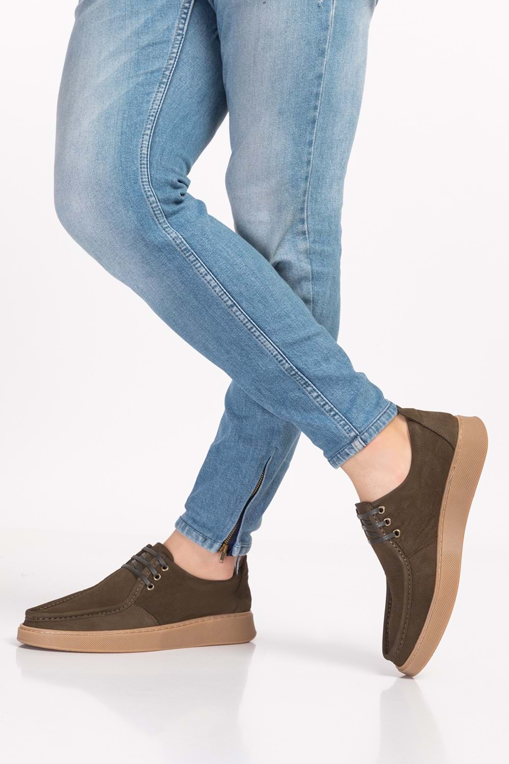 Gondol Hakiki Deri Erkek Loafer Ayakkabı src.810 - Haki Nubuk - 41