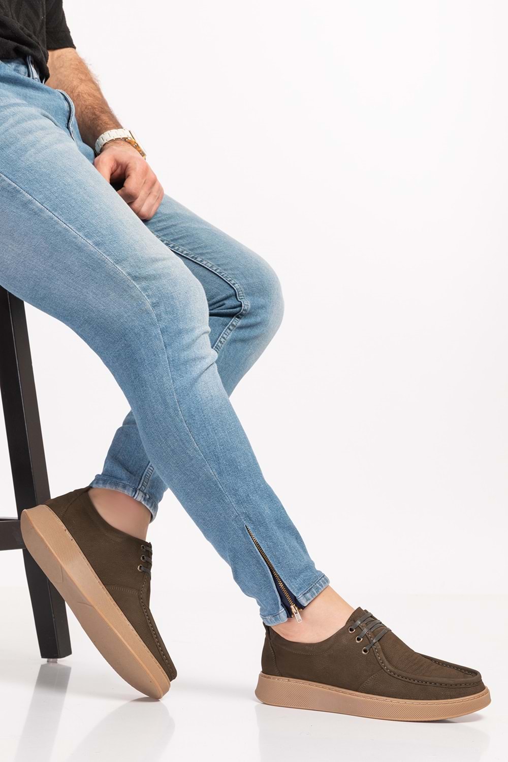 Gondol Hakiki Deri Erkek Loafer Ayakkabı src.810 - Haki Nubuk - 41