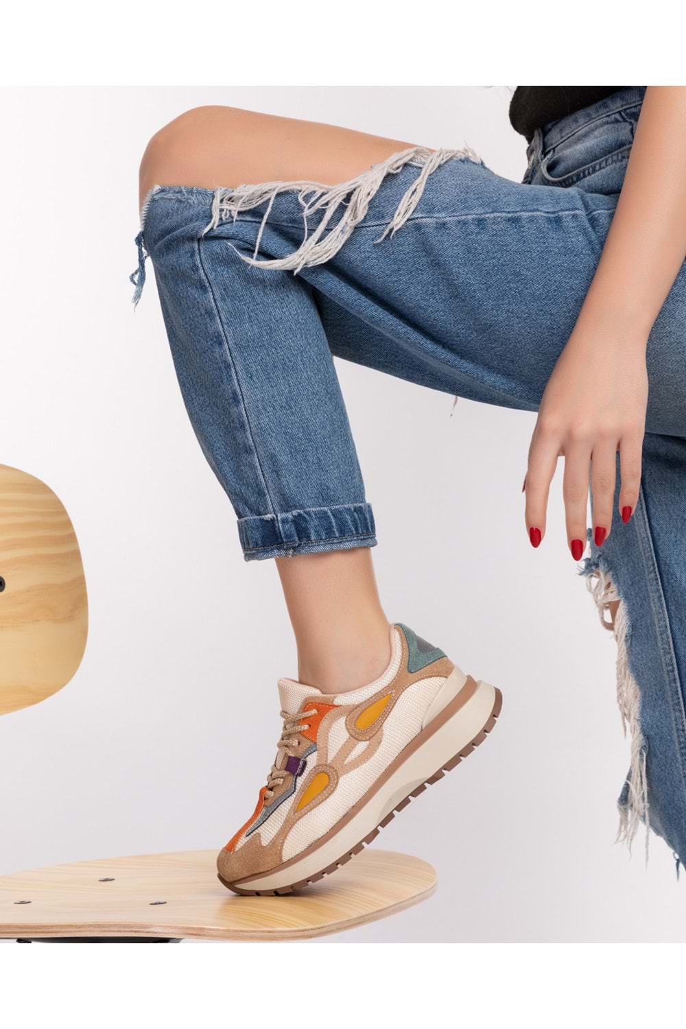 Gondol Sneakers Renkli Günlük Spor Ayakkabı mrs.6633 - Bej - 36