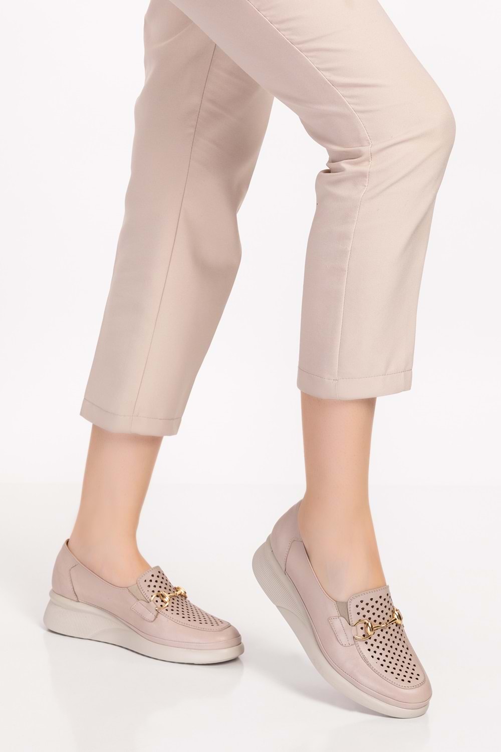 Gondol Hakiki Deri Anatomik Taban Toka Detaylı Rahat Ayakkabı ndr.106 - Buz Gri - 41