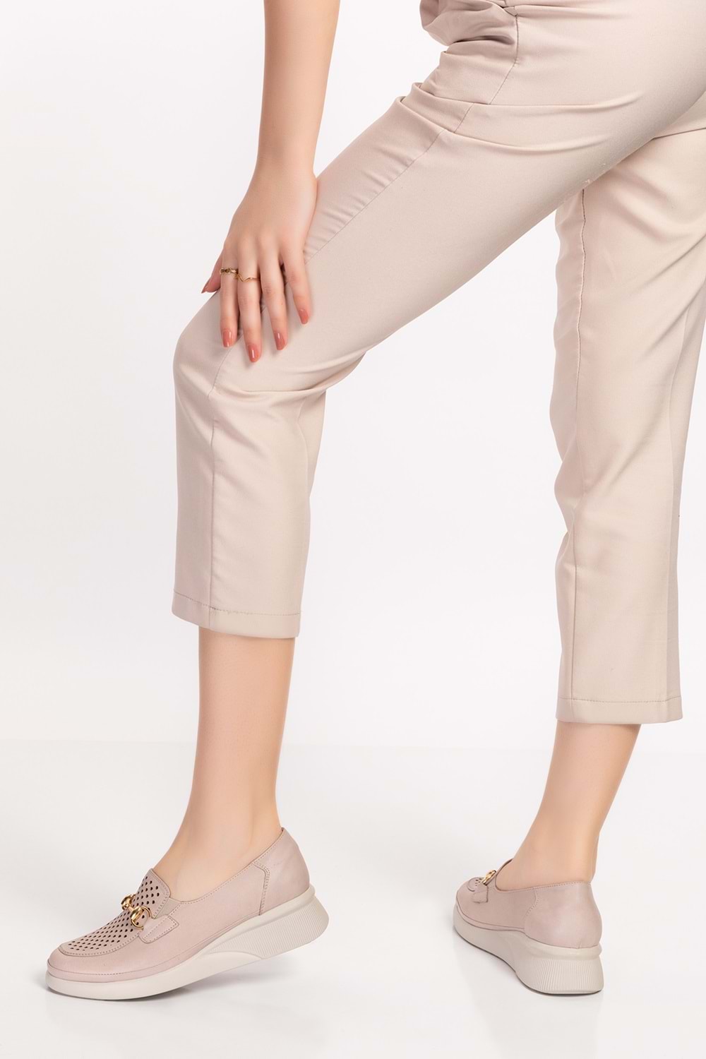 Gondol Hakiki Deri Anatomik Taban Toka Detaylı Rahat Ayakkabı ndr.106 - Buz Gri - 41