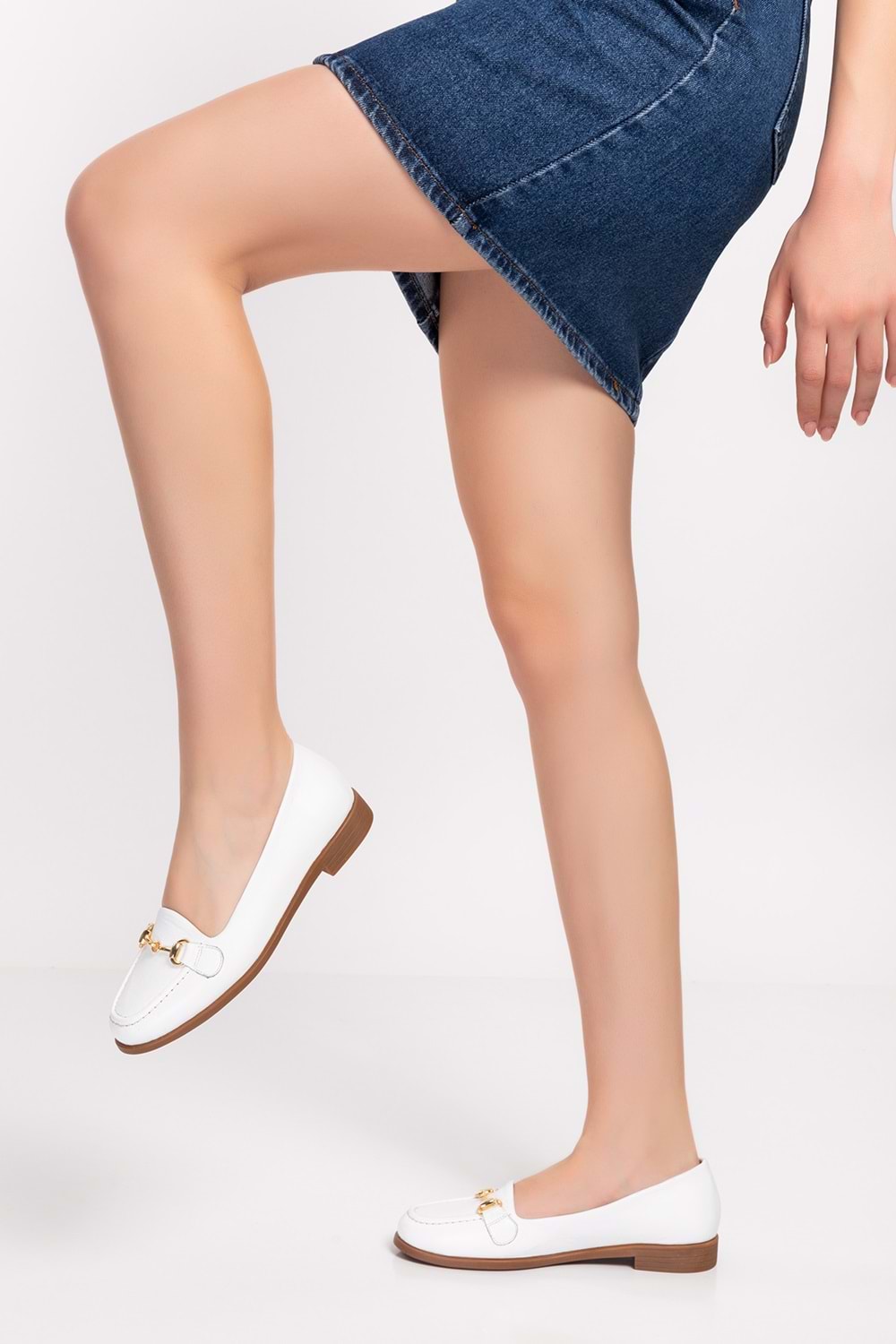 Gondol Hakiki Deri Kadın Günlük Loafer vdt.851 - Beyaz - 35
