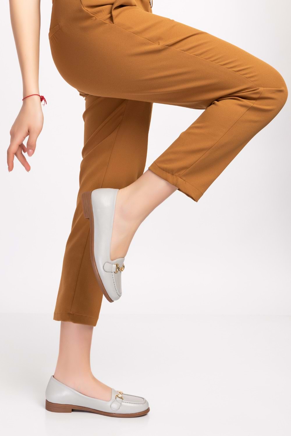 Gondol Hakiki Deri Kadın Günlük Loafer vdt.851 - Buz Gri - 35