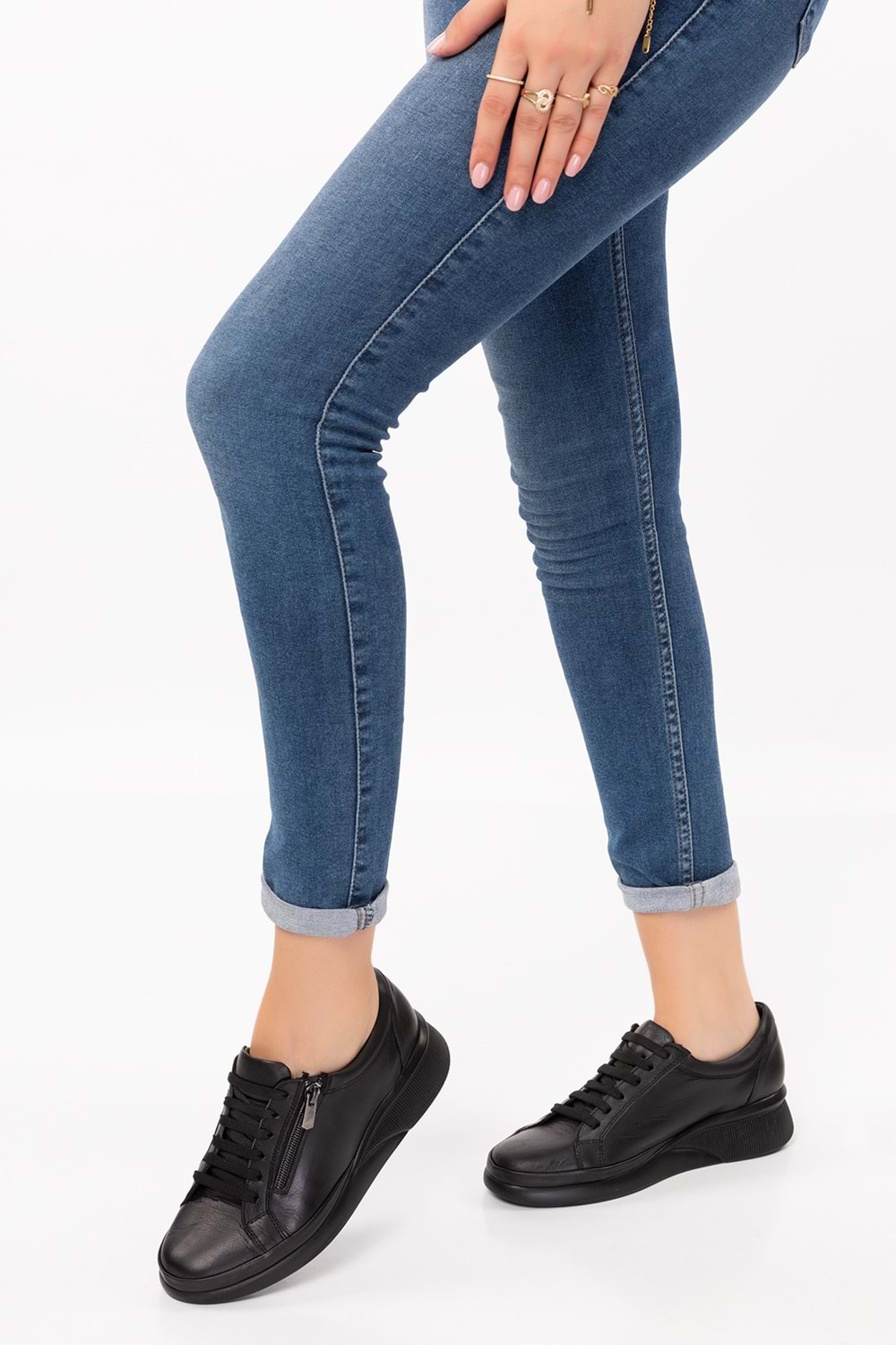 Gondol Hakiki Deri Anatomik Taban Fermuarlı Rahat Günlük Ayakkabı Ndr.6500 - Siyah - 37