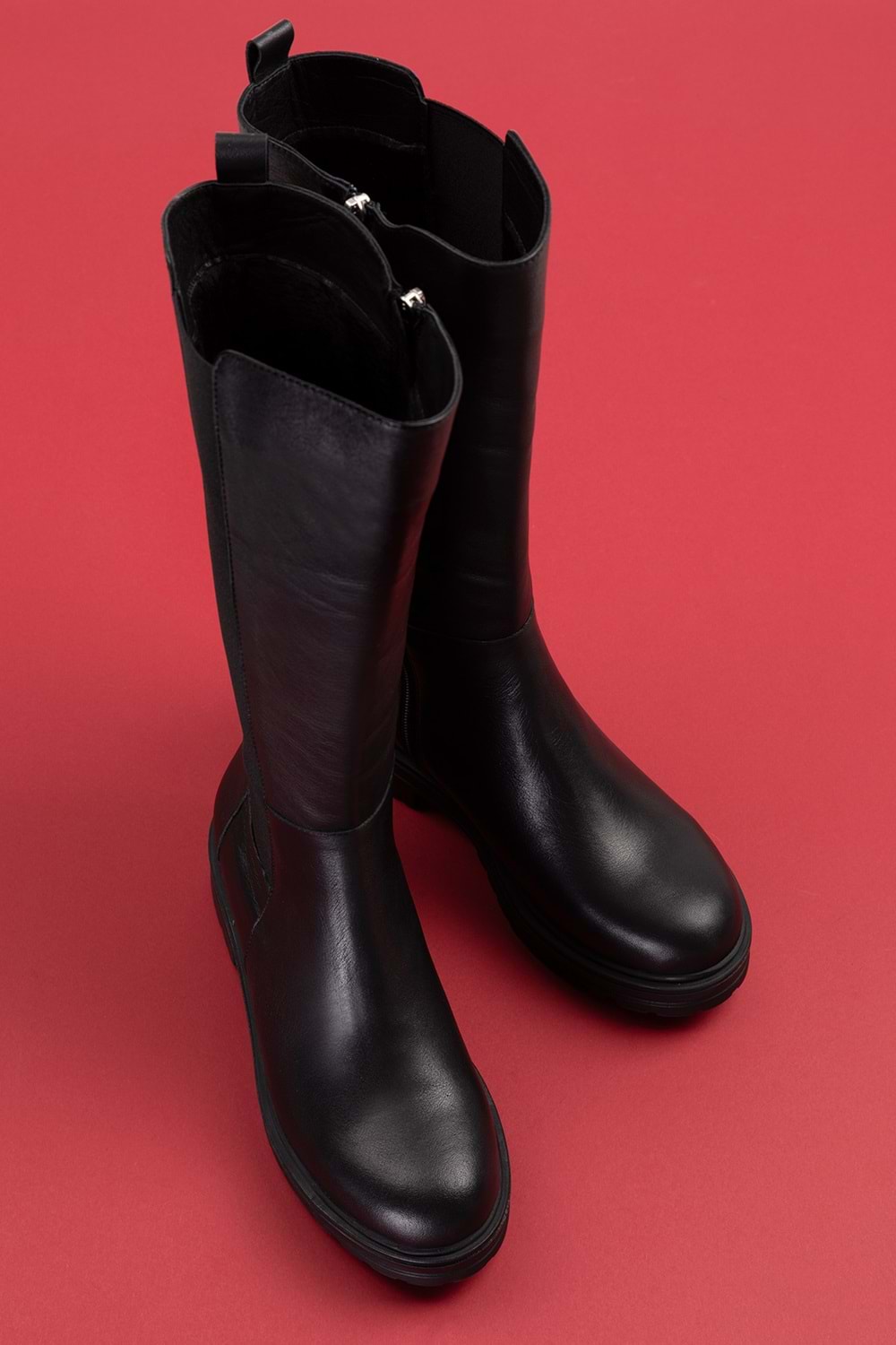 Gondol Hakiki Deri Yanları Latikli Esnek Binici Çizme anl.2305 - Siyah - 39