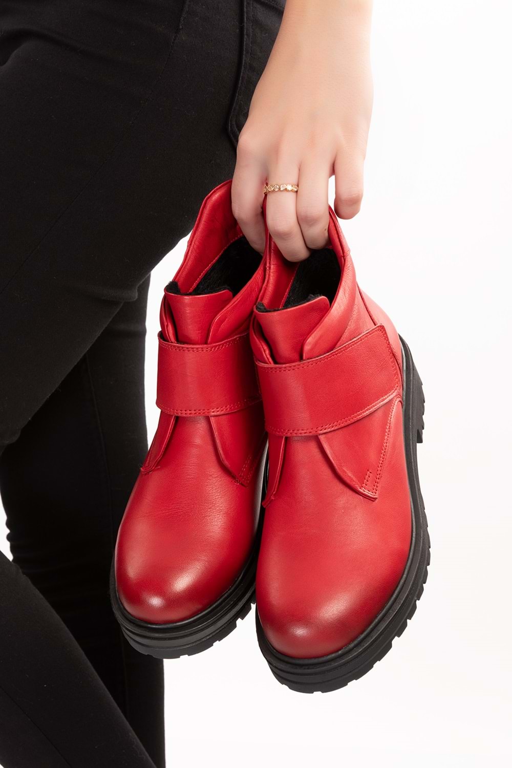 Gondol Kadın Hakiki Deri Kolay Giyim Anne Botu anl.2722 - kırmızı - 41