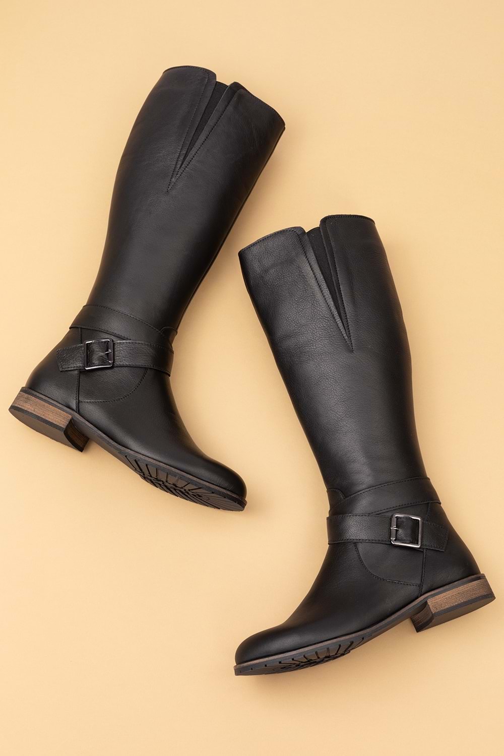 Gondol Hakiki Deri Yanları Latikli Esnek Binici Çizme anl.2704 - Siyah - 35