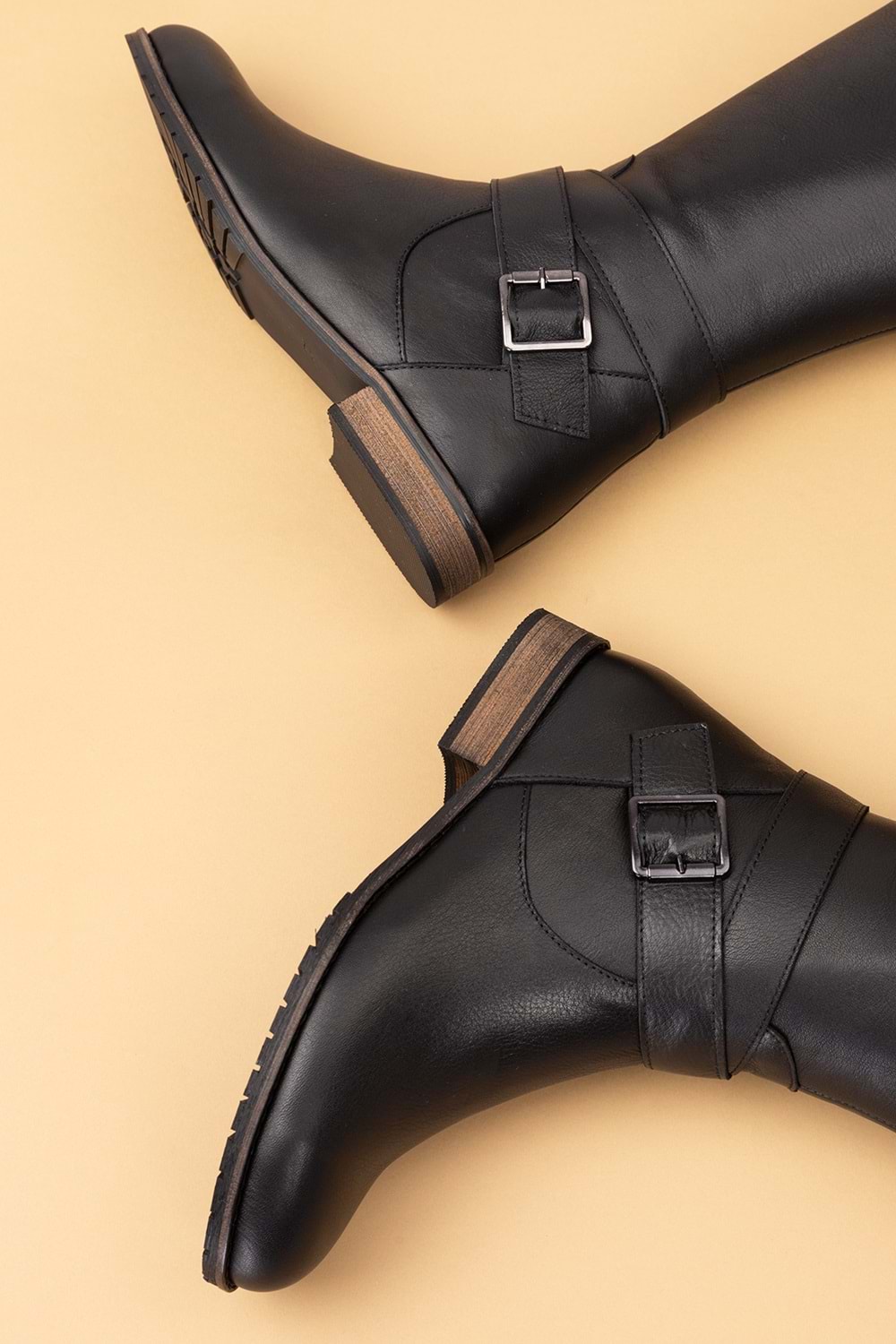 Gondol Hakiki Deri Yanları Latikli Esnek Binici Çizme anl.2704 - Siyah - 35