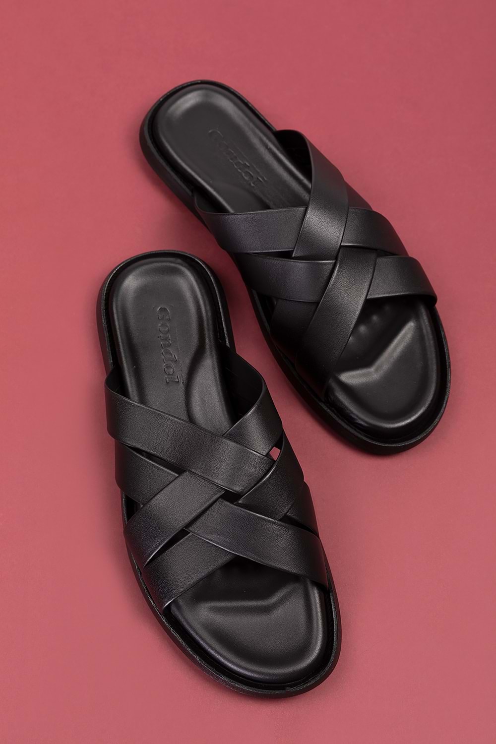 Gondol Erkek Hakiki Deri Günlük Klasik Terlik esm.402 - Siyah - 40