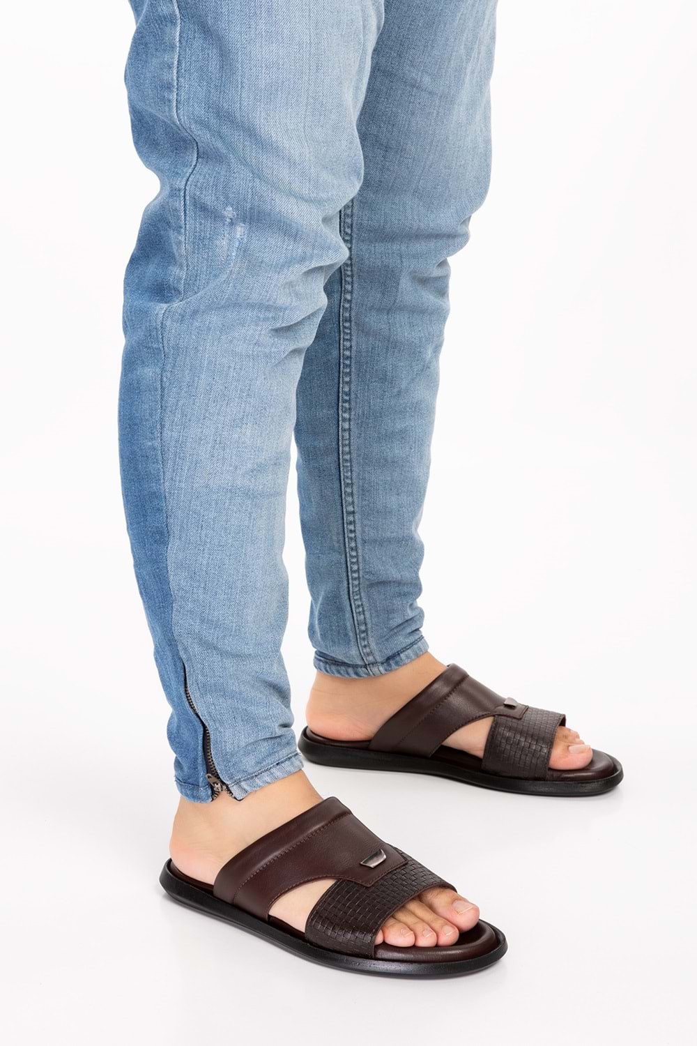 Gondol Erkek Hakiki Deri Günlük Klasik Terlik esm.017 - Kahverengi - 40