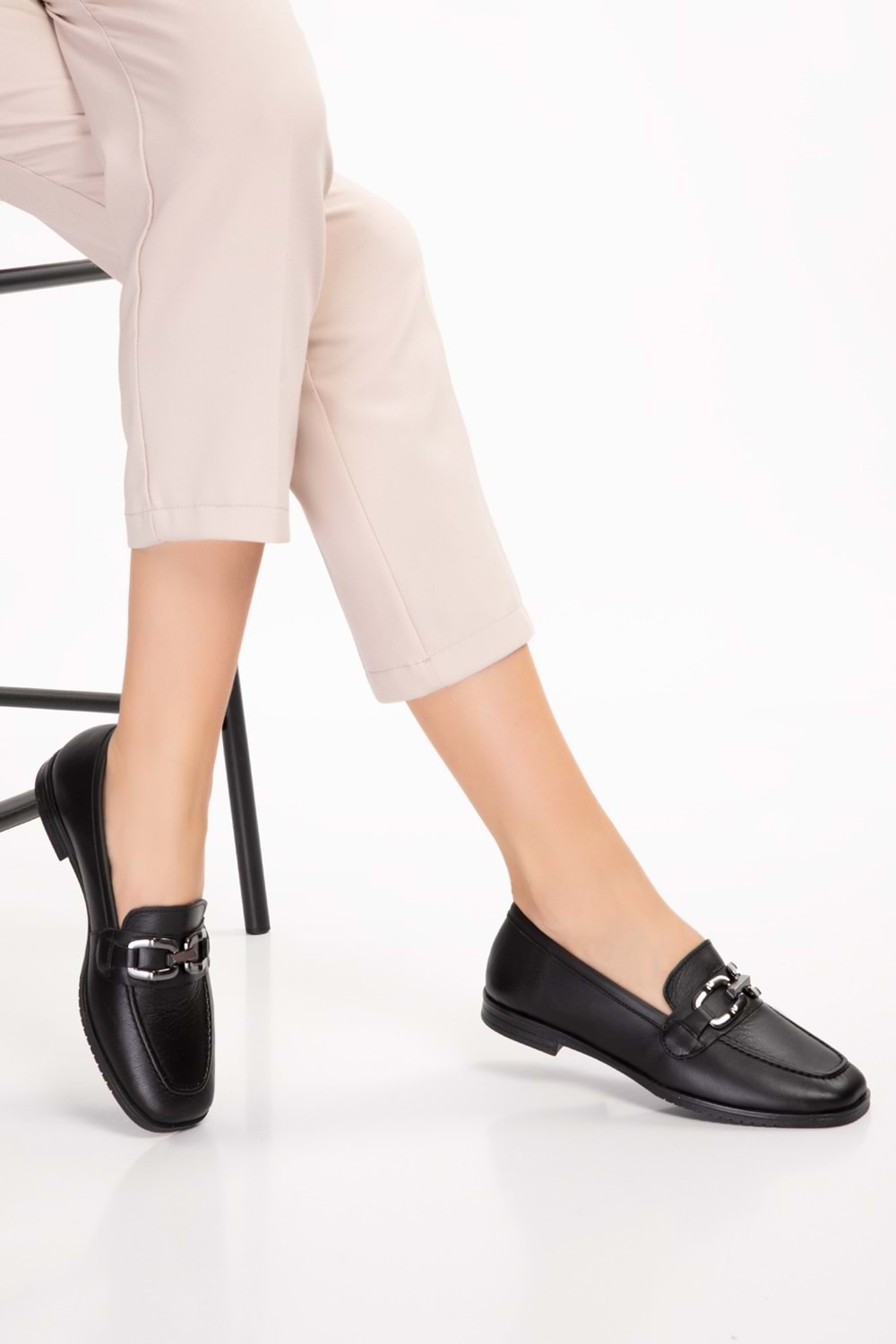 Gondol Hakiki Deri Kadın Köşeli Burun Loafer esl.b06 - Siyah - 40