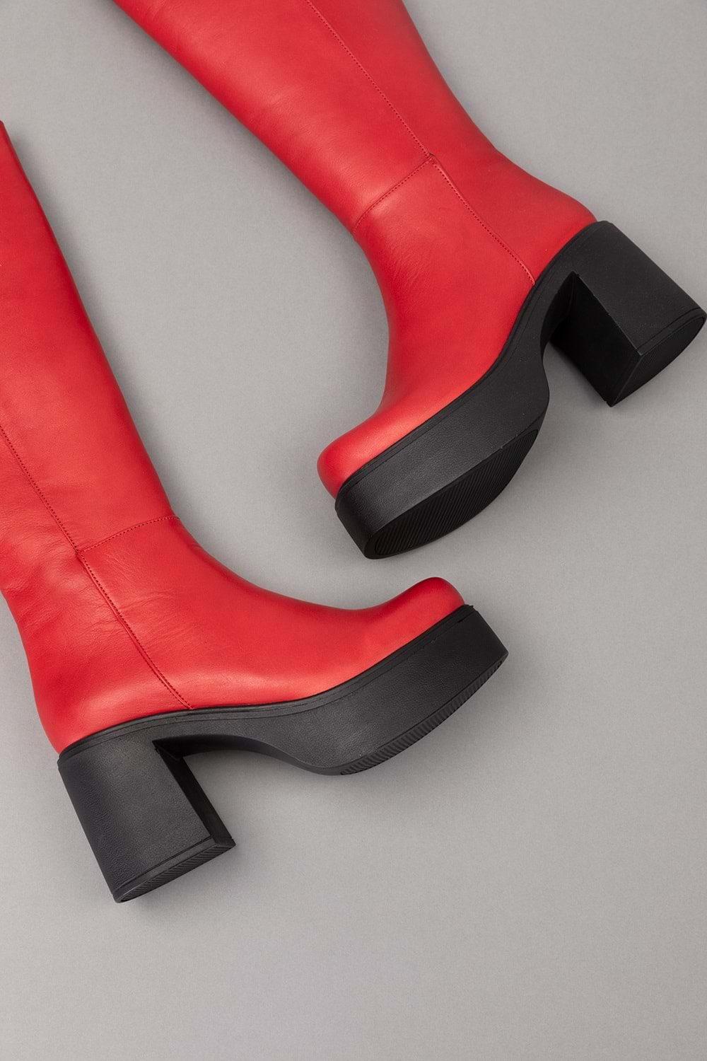 Gondol Kadın Hakiki Deri Platform Çizme Anl.2785 - kırmızı - 38