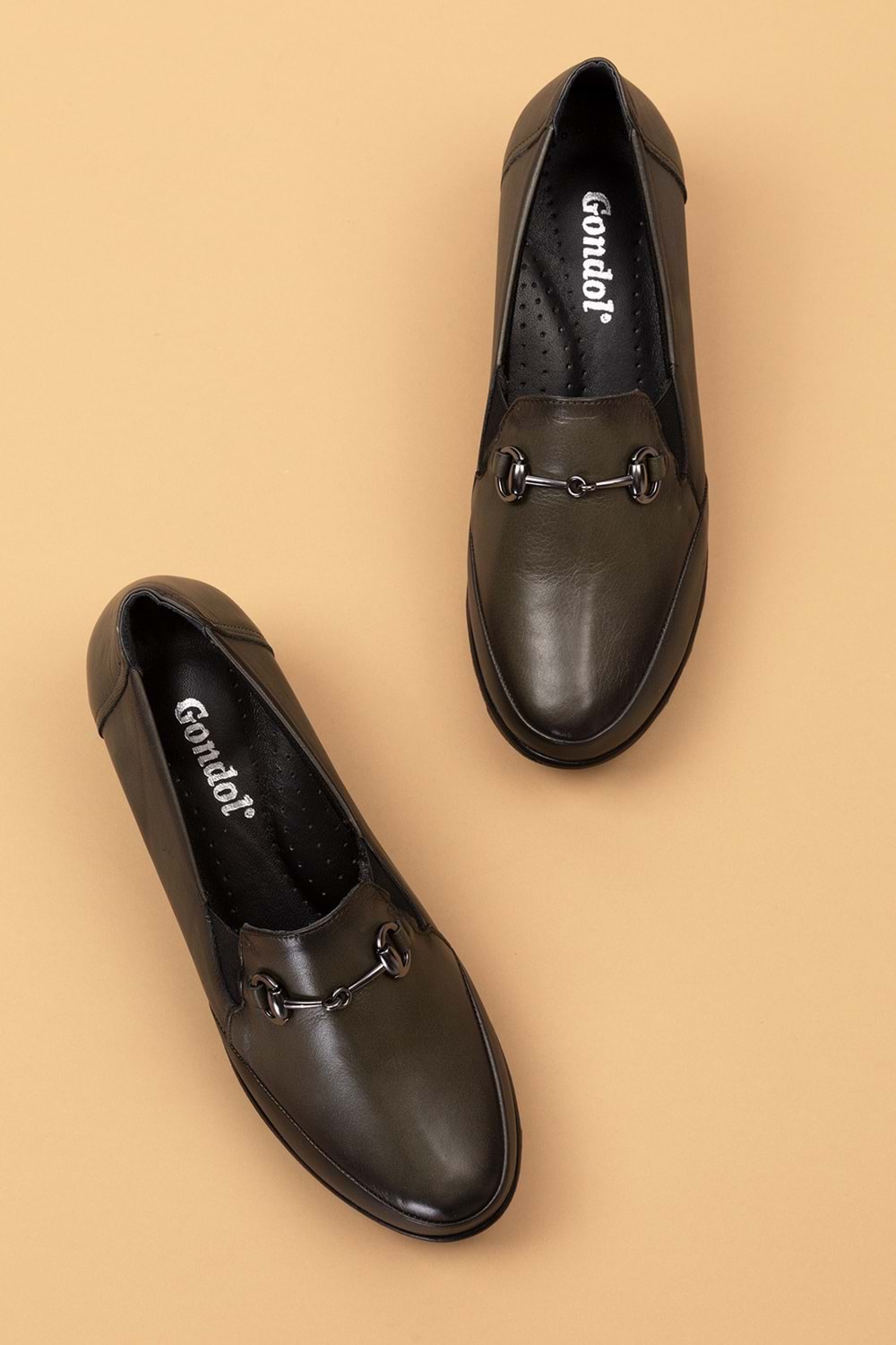 Gondol Kadın Hakiki Deri Anatomik Taban Tokalı Casual Ayakkabı pyt.6210 - Haki - 36