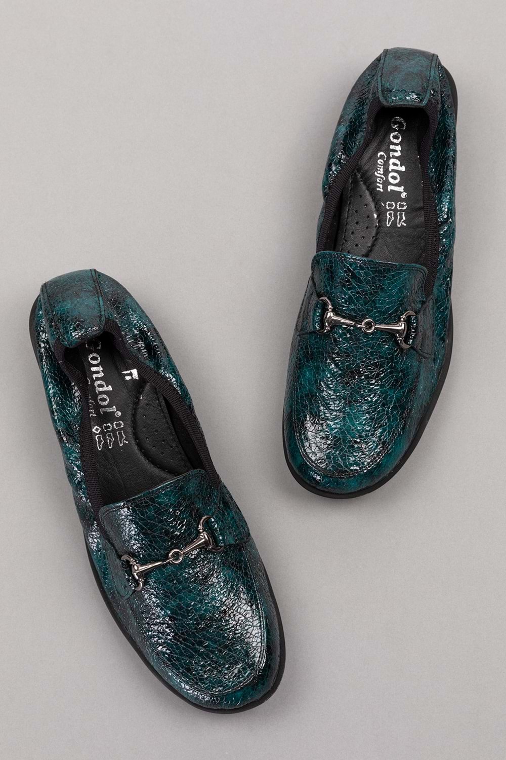 Gondol Kadın Hakiki Deri Anatomik Taban Lastikli Babet ell.7085 - Yeşil Croco - 40