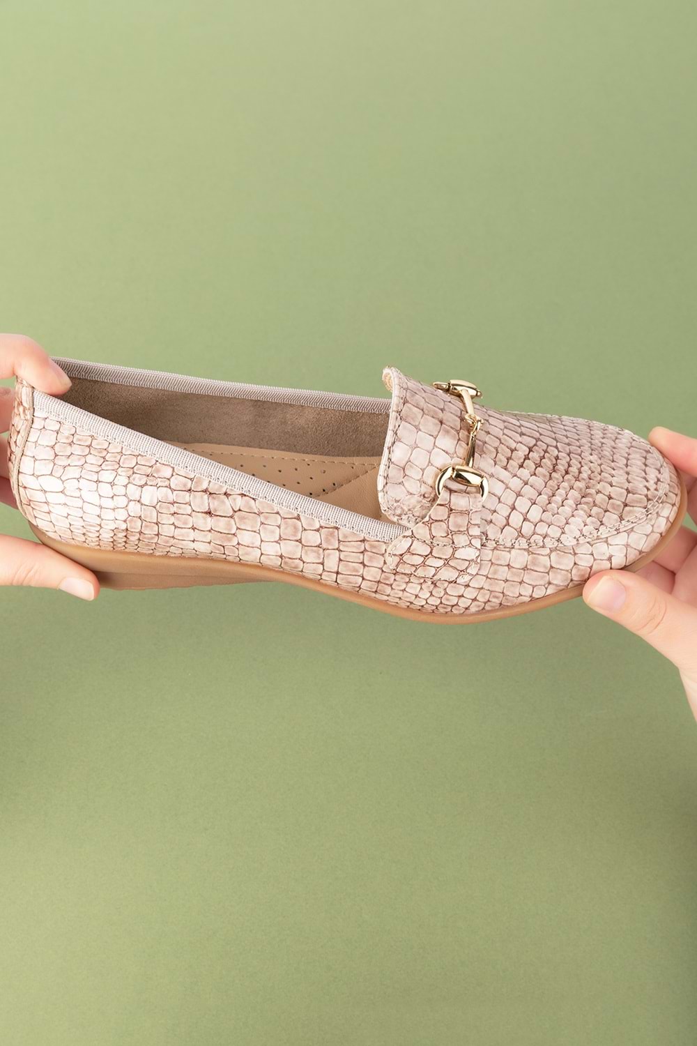 Gondol Kadın Hakiki Deri Anatomik Taban Lastikli Babet ell.7085 - Vizon Croco - 41