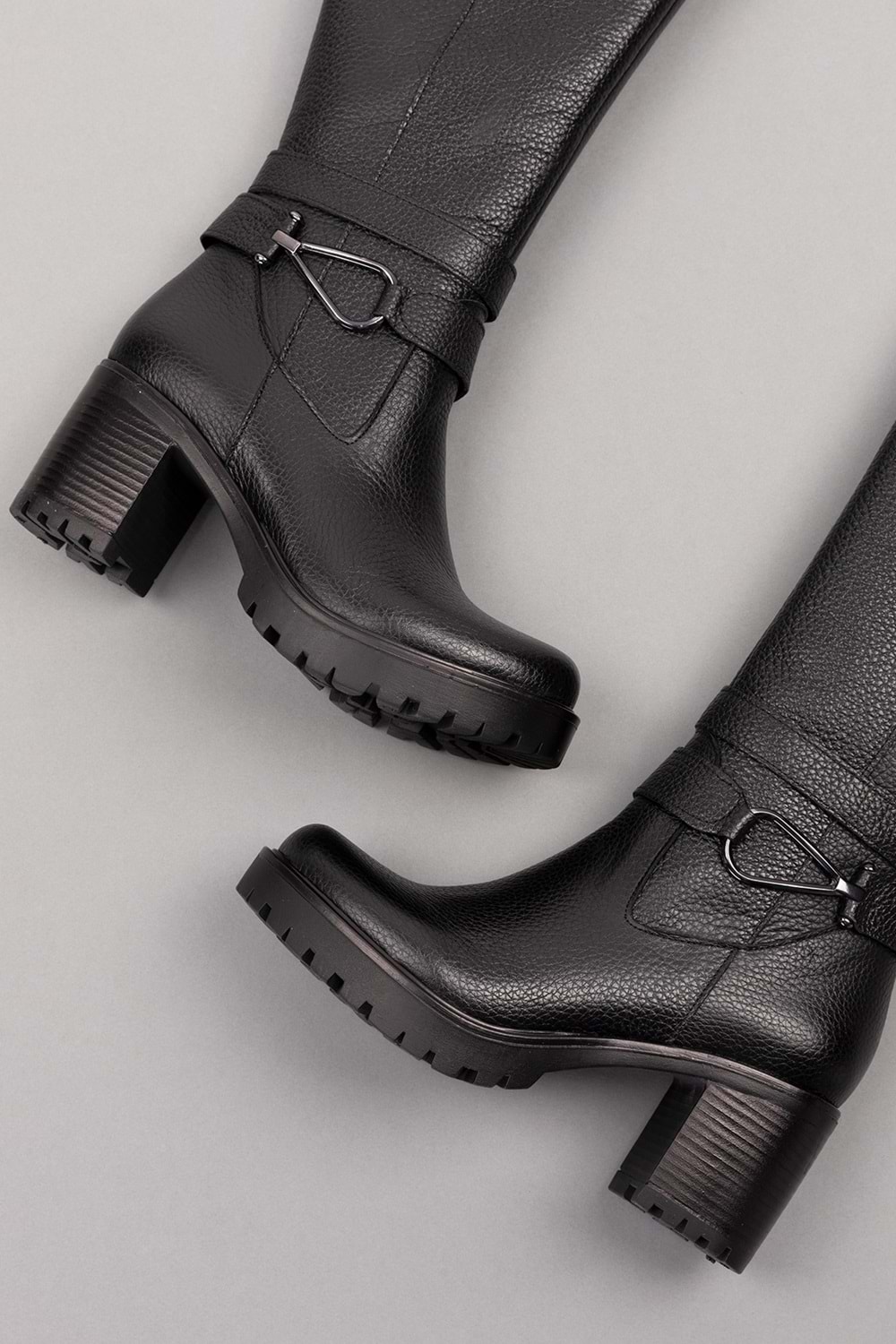 Gondol Hakiki Deri Orta Boy Topuklu Çizme ell.4934 - Siyah - 36