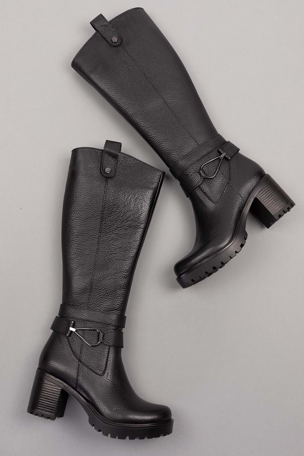 Gondol Hakiki Deri Orta Boy Topuklu Çizme ell.4934 - Siyah - 36