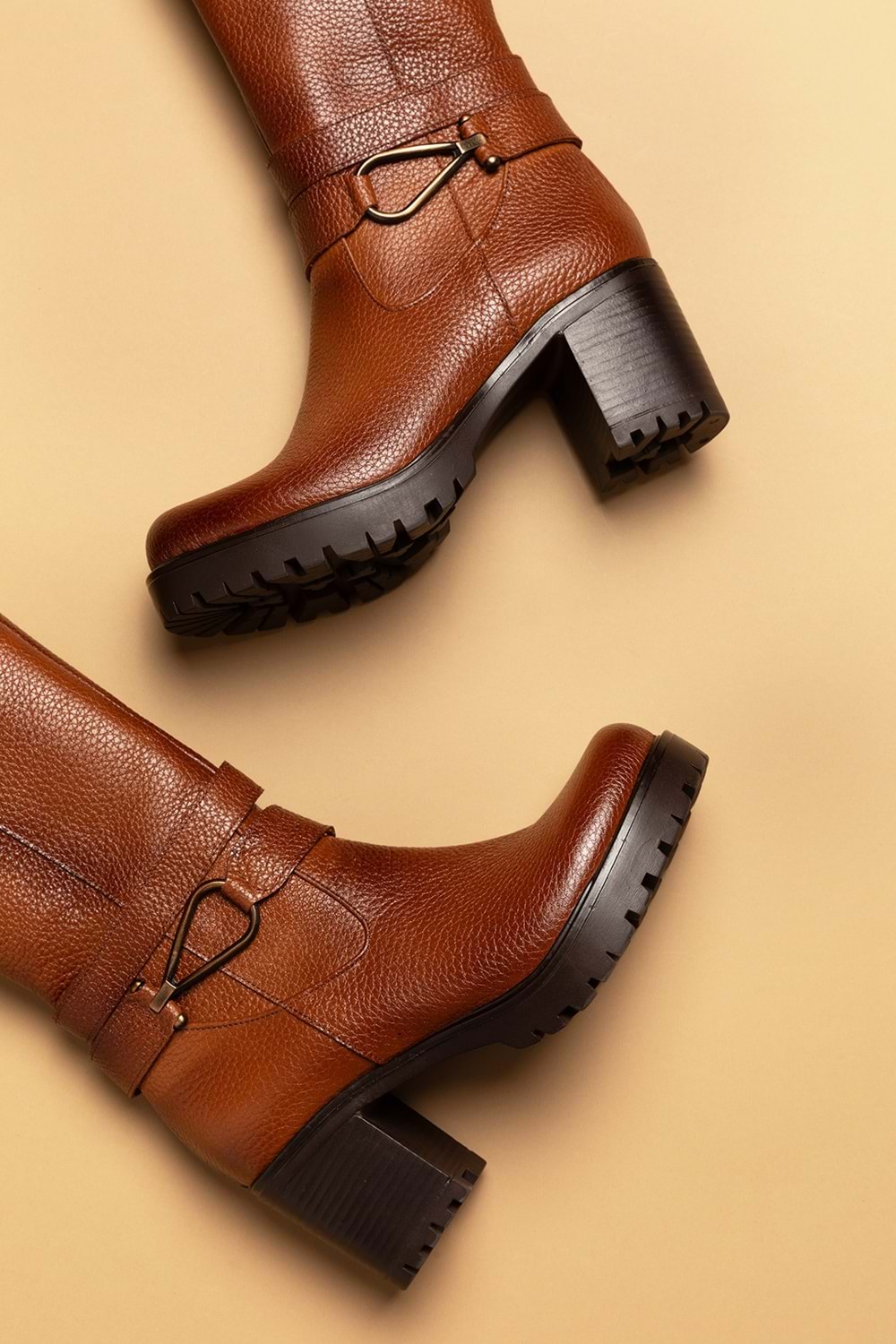 Gondol Hakiki Deri Orta Boy Topuklu Çizme ell.4934 - Taba - 40