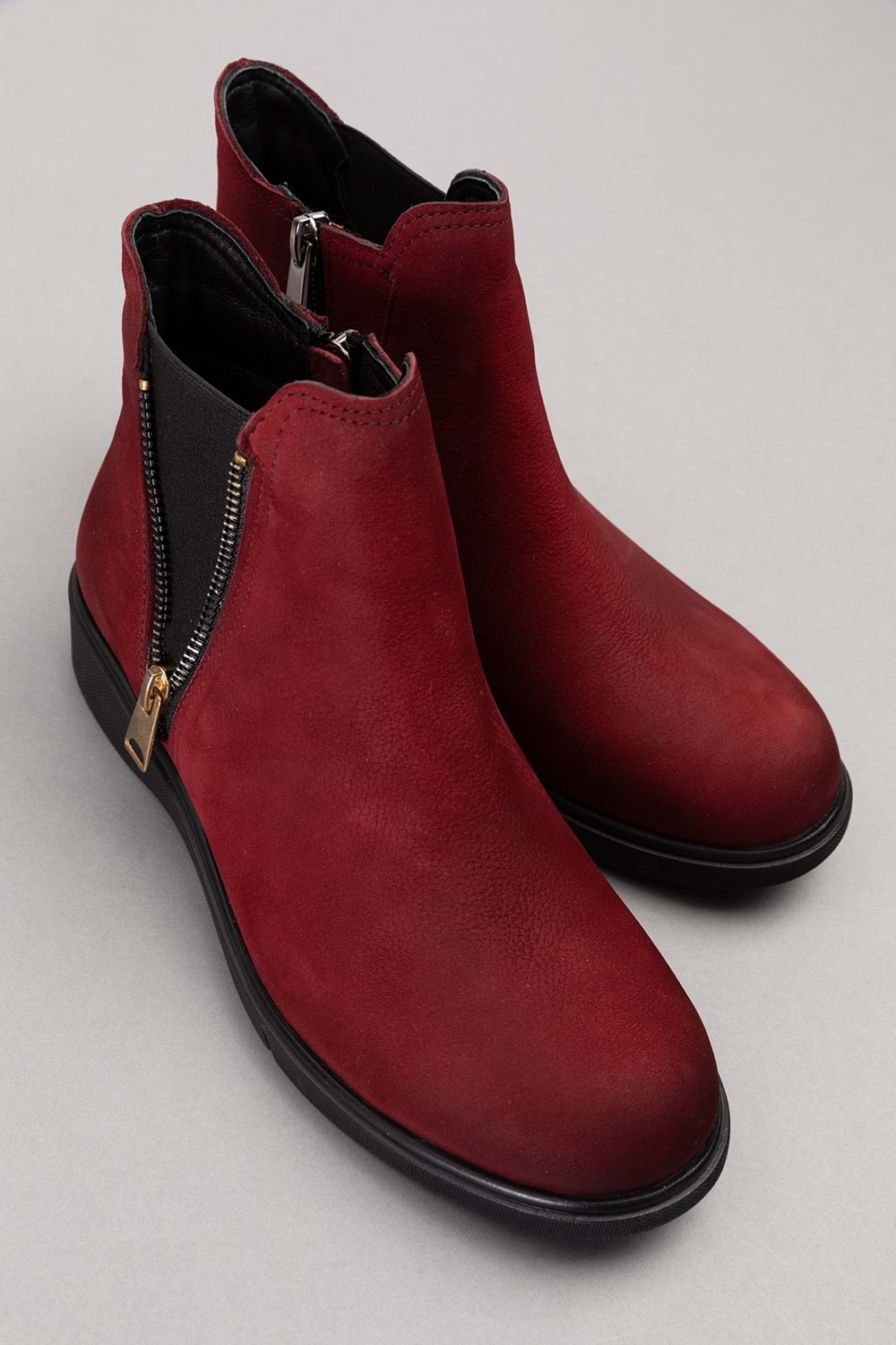 Gondol Hakiki Deri Nubuk Fermuarlı Günlük Bot esfa.3539 - Bordo - 36