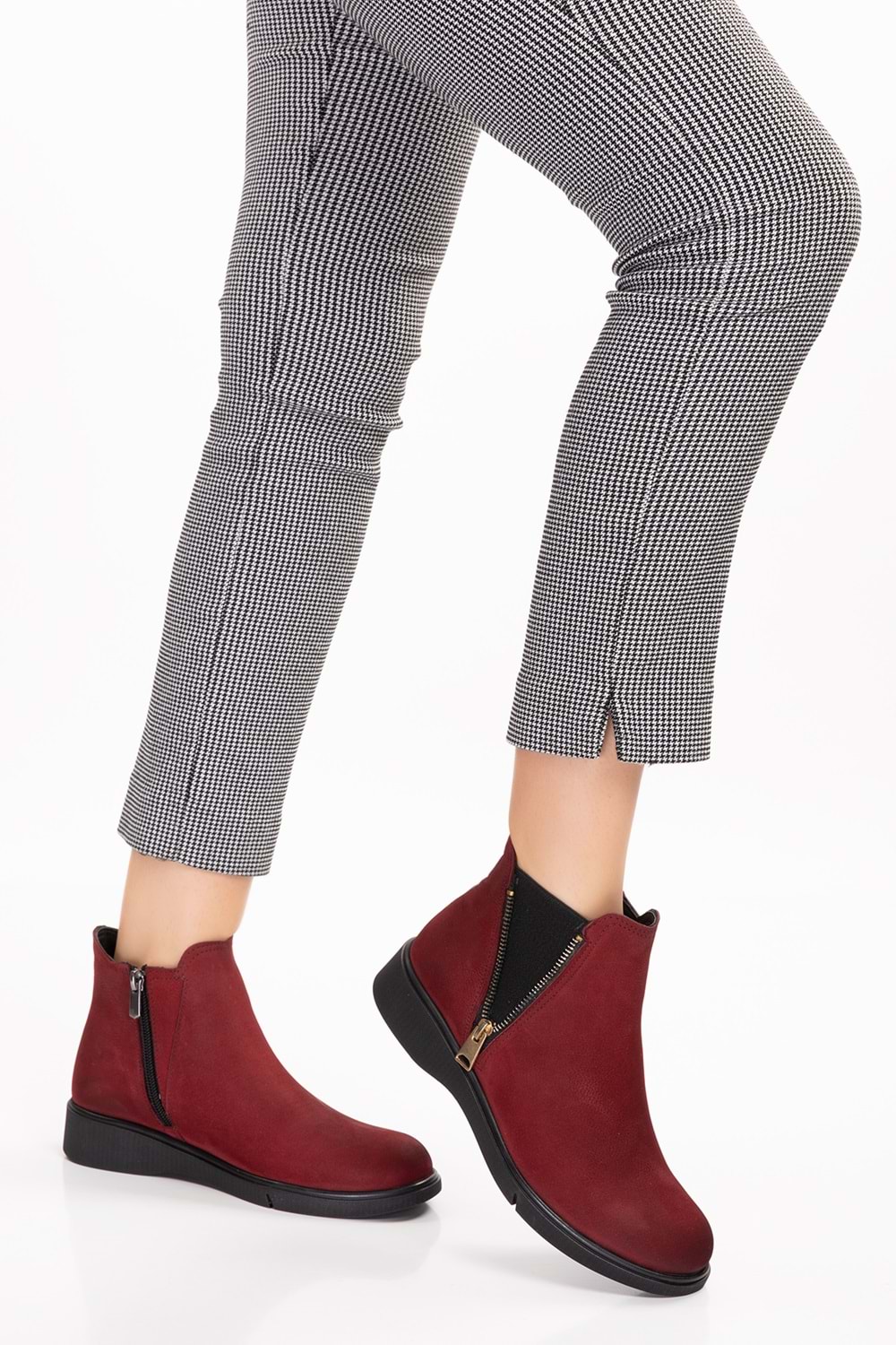 Gondol Hakiki Deri Nubuk Fermuarlı Günlük Bot esfa.3539 - Bordo - 36