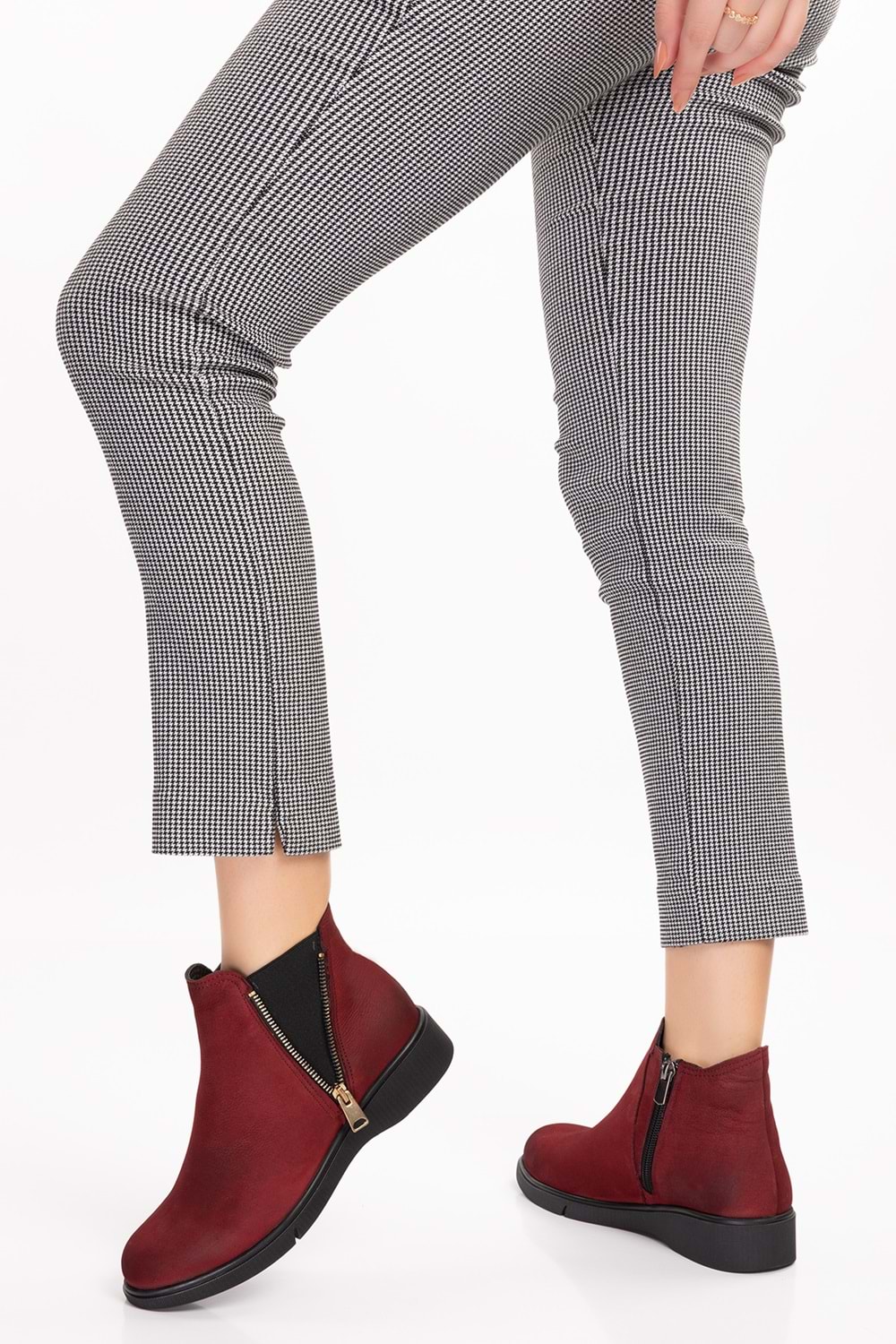 Gondol Hakiki Deri Nubuk Fermuarlı Günlük Bot esfa.3539 - Bordo - 36