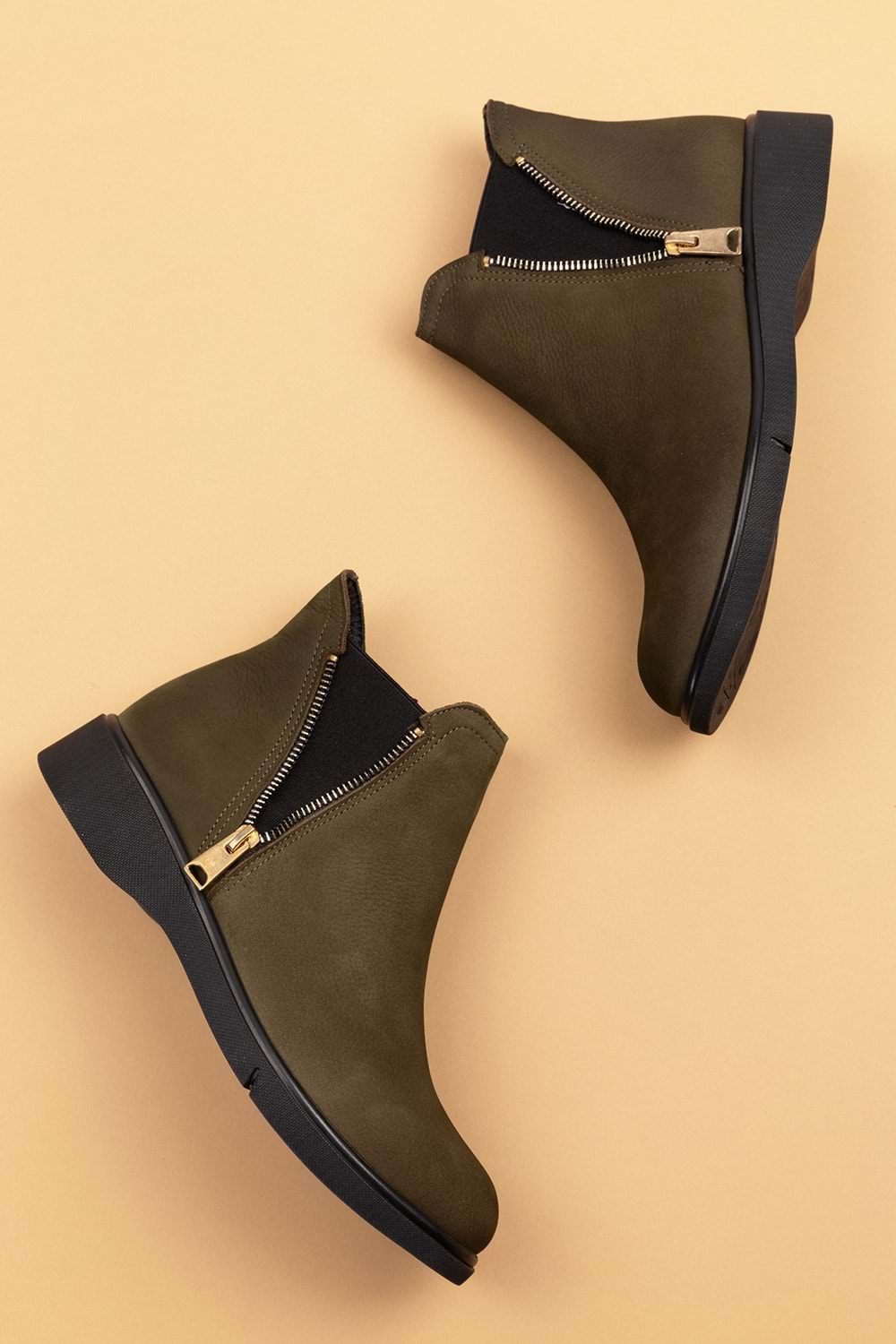 Gondol Hakiki Deri Nubuk Fermuarlı Günlük Bot esfa.3539 - Haki - 37