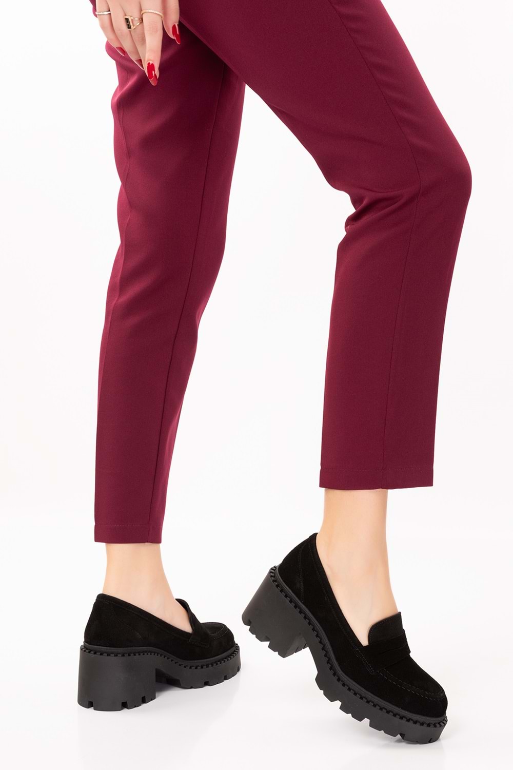 Gondol Hakiki Deri Kalın Taban Platform Topuklu Ayakkabı vtg.23802 - Siyah Süet - 41