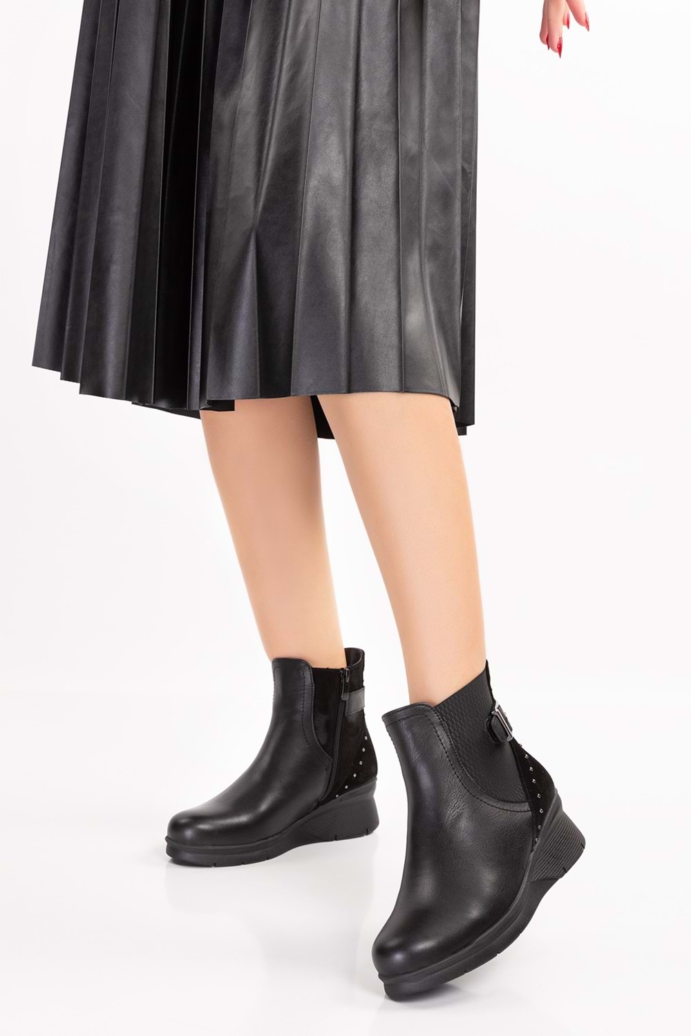 Gondol Kadın Hakiki Deri Günlük Rahat Bot ell.7101 - Siyah - 40