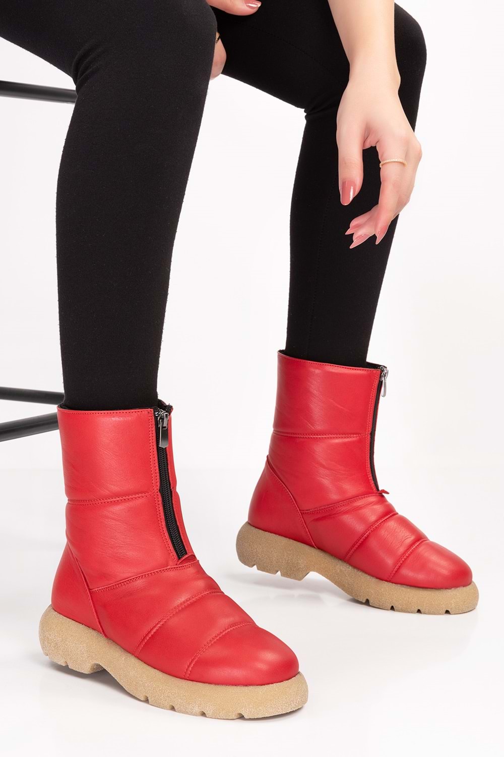 Gondol Hakiki Deri Günlük Şık Kaymaz Taban Bot tre.5070 - kırmızı - 37