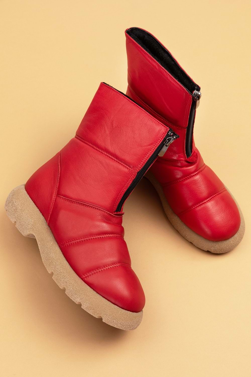 Gondol Hakiki Deri Günlük Şık Kaymaz Taban Bot tre.5070 - kırmızı - 40