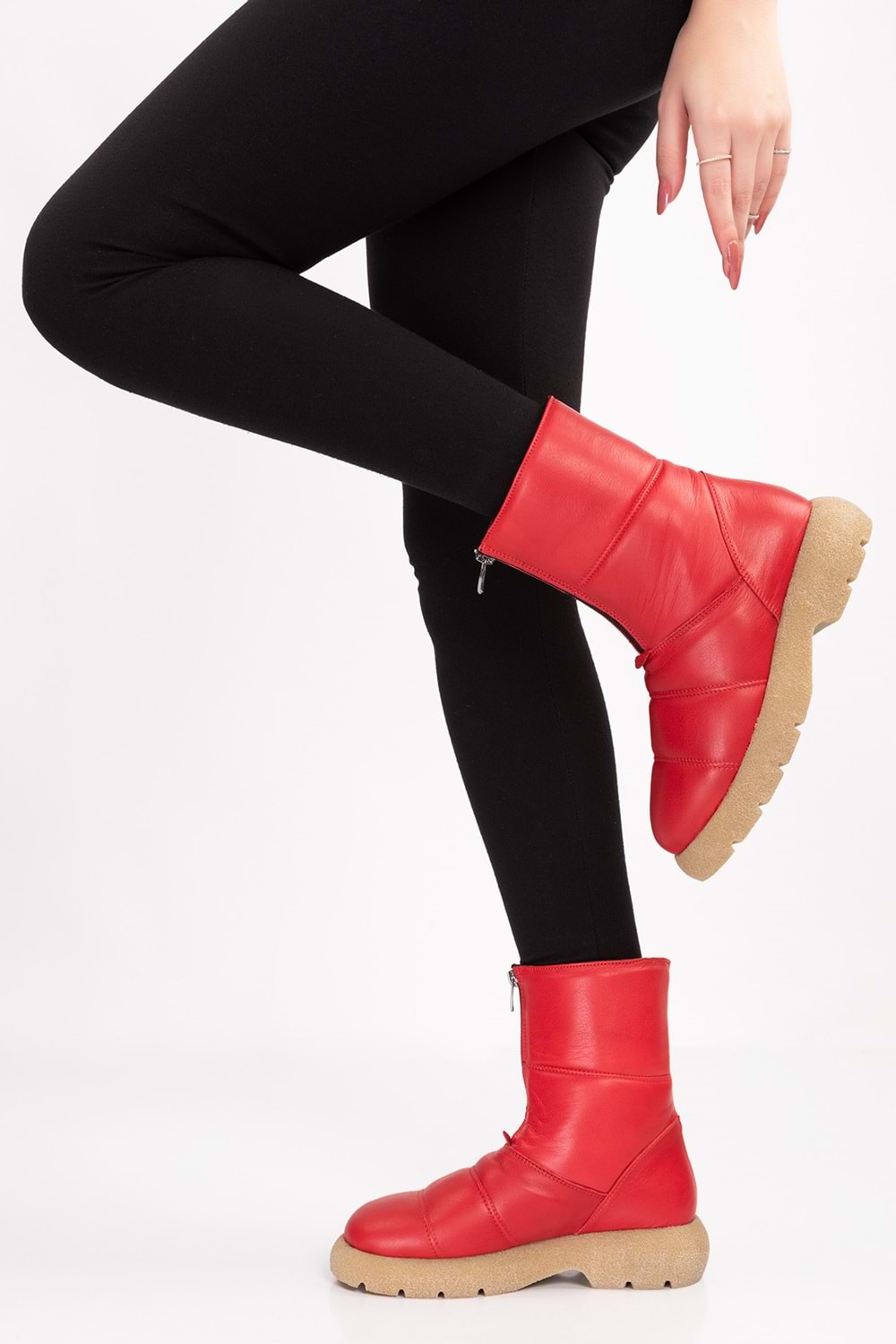 Gondol Hakiki Deri Günlük Şık Kaymaz Taban Bot tre.5070 - kırmızı - 40