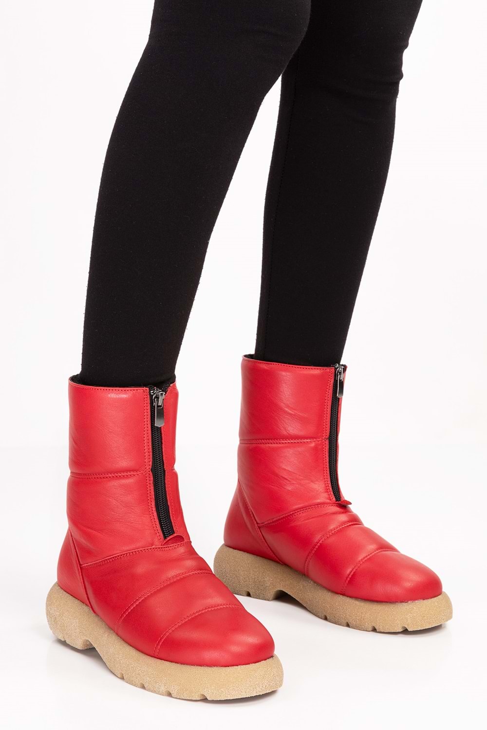 Gondol Hakiki Deri Günlük Şık Kaymaz Taban Bot tre.5070 - kırmızı - 40