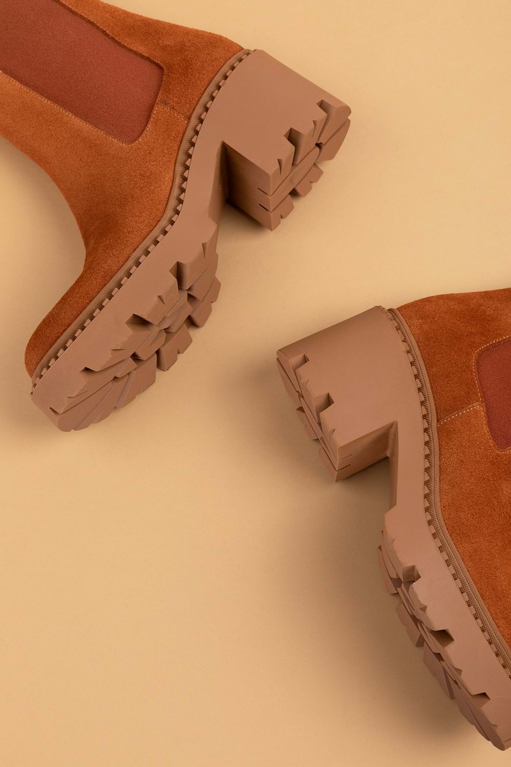 Gondol Hakiki Deri Kalın Taban Platform Topuklu Bot vtg.23801 - Taba Süet - 37