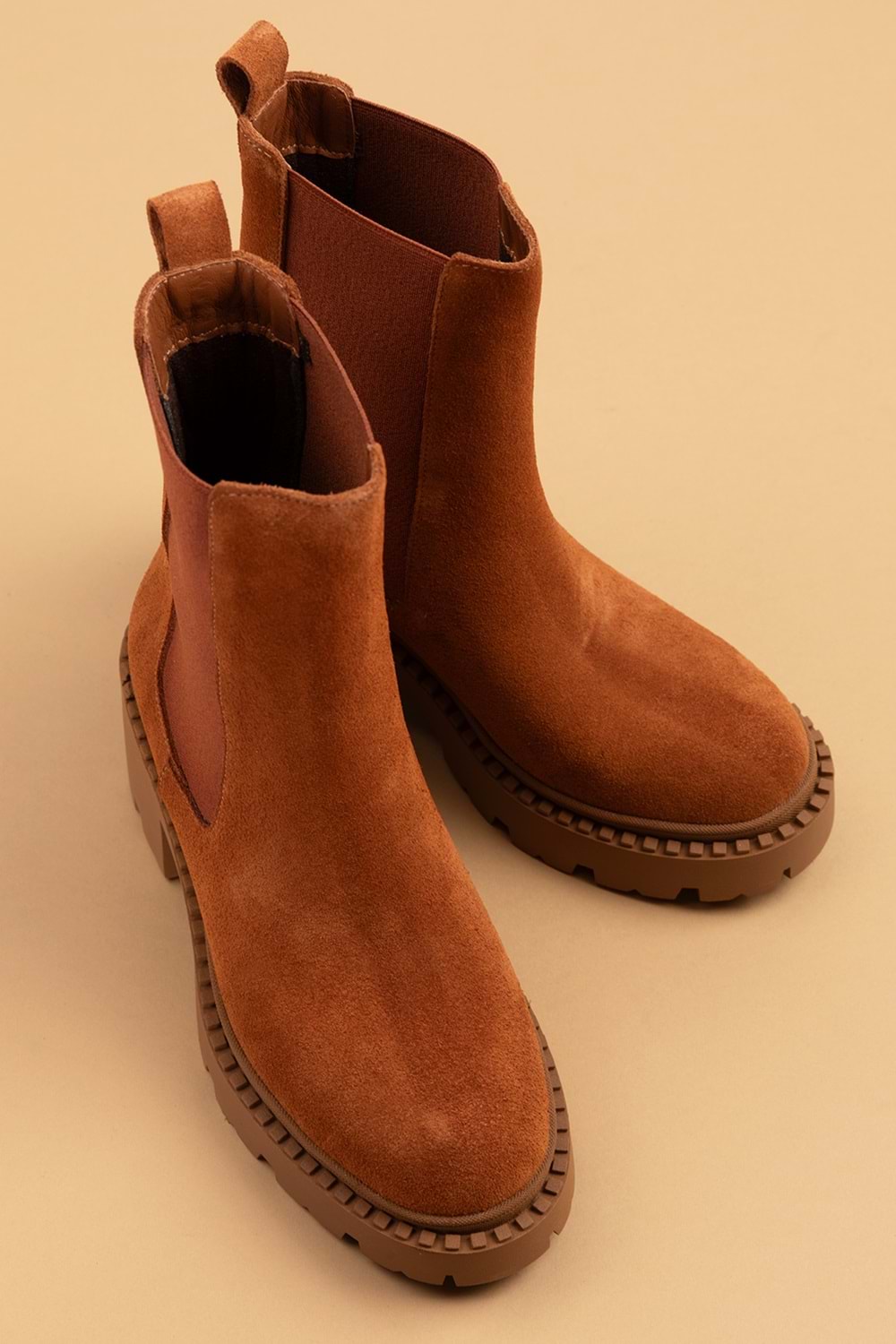 Gondol Hakiki Deri Kalın Taban Platform Topuklu Bot vtg.23801 - Taba Süet - 37