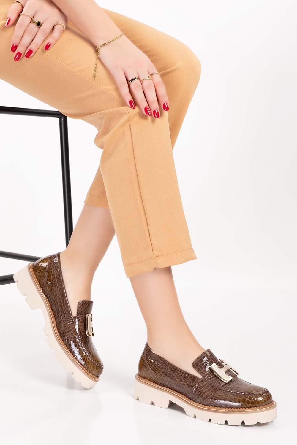 Gondol Hakiki Deri Kalın Taban Hafif Oxford Ayakkabı yt.100 - Kahve Croco - 40