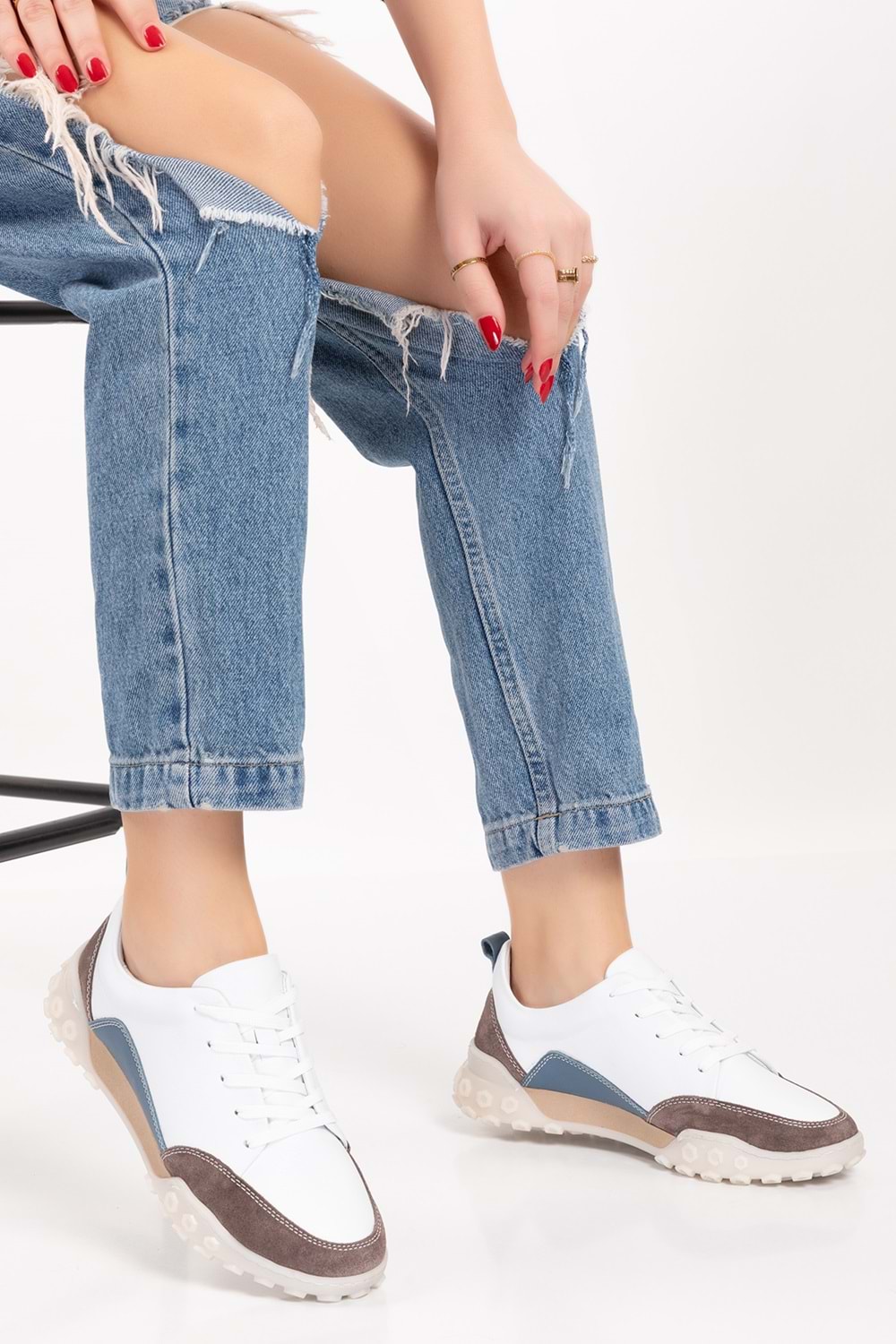 Gondol Hakiki Deri Kalın Rahat Günlük Spor Ayakkabı yt.2403 - Beyaz - 40