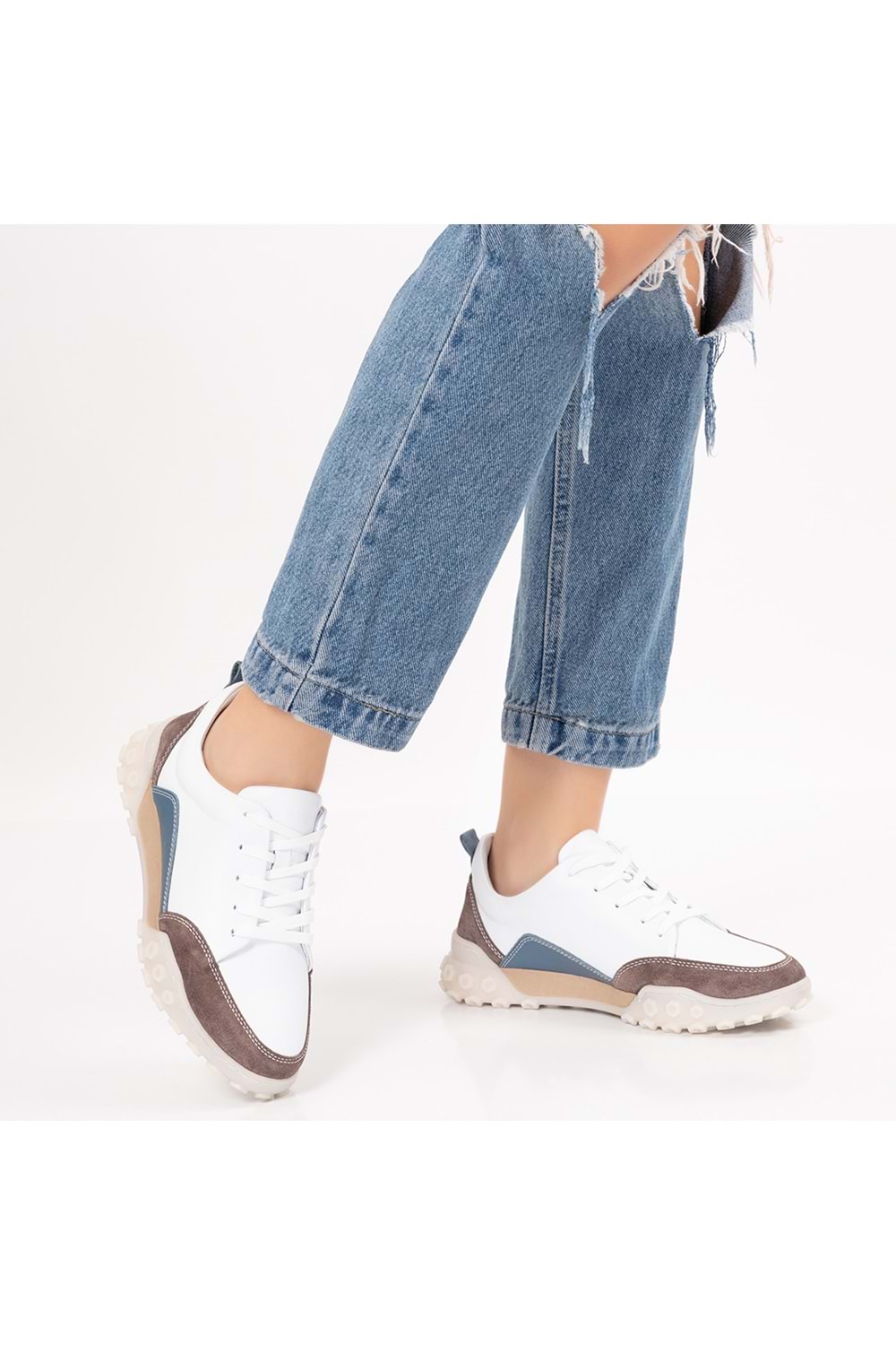 Gondol Hakiki Deri Kalın Rahat Günlük Spor Ayakkabı yt.2403 - Beyaz - 40