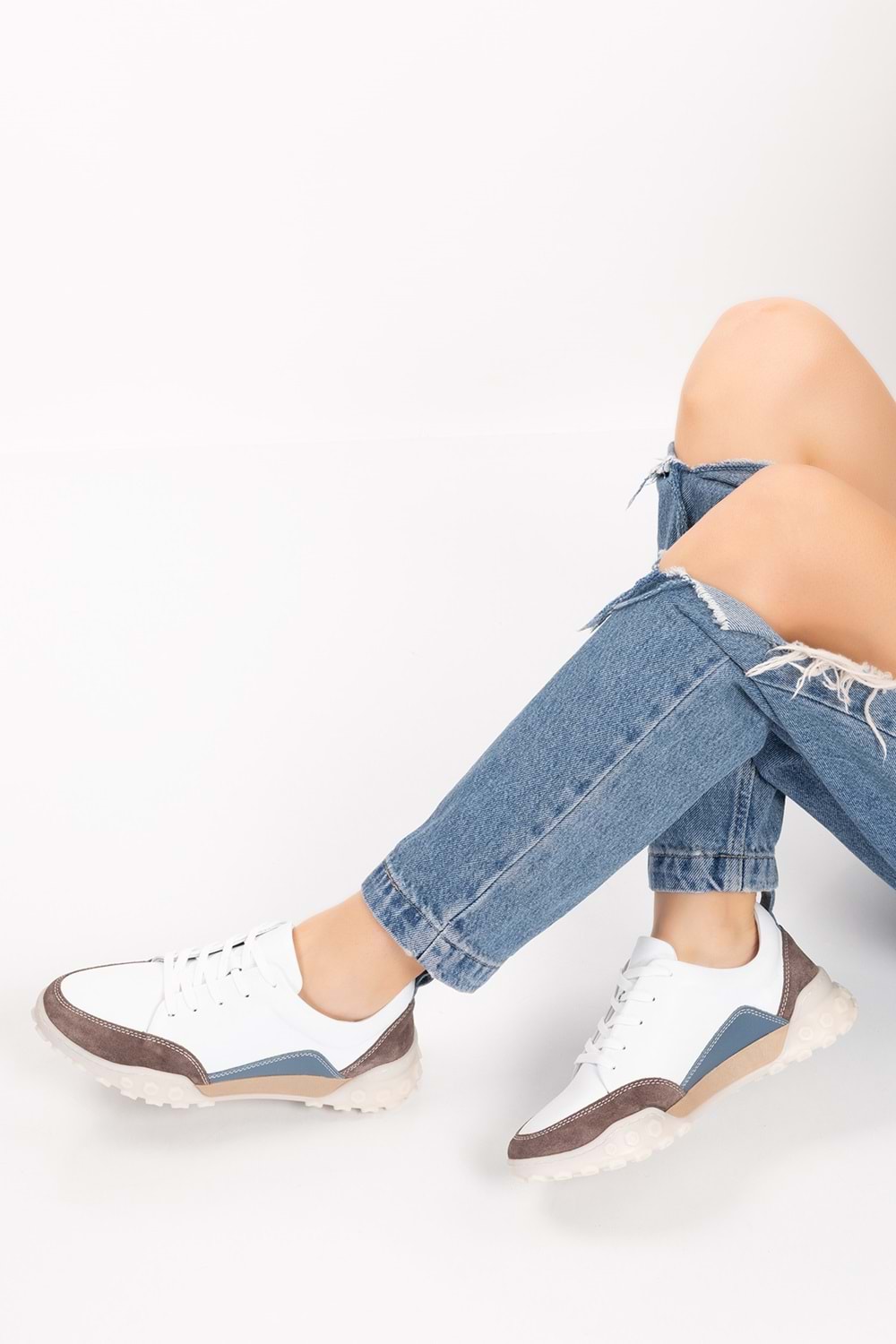 Gondol Hakiki Deri Kalın Rahat Günlük Spor Ayakkabı yt.2403 - Beyaz - 40