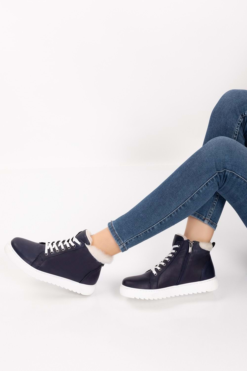 Gondol Içi Dışı Hakiki Deri Kürk Detaylı Günlük Spor Bot gnd.2023 - Lacivert - 41