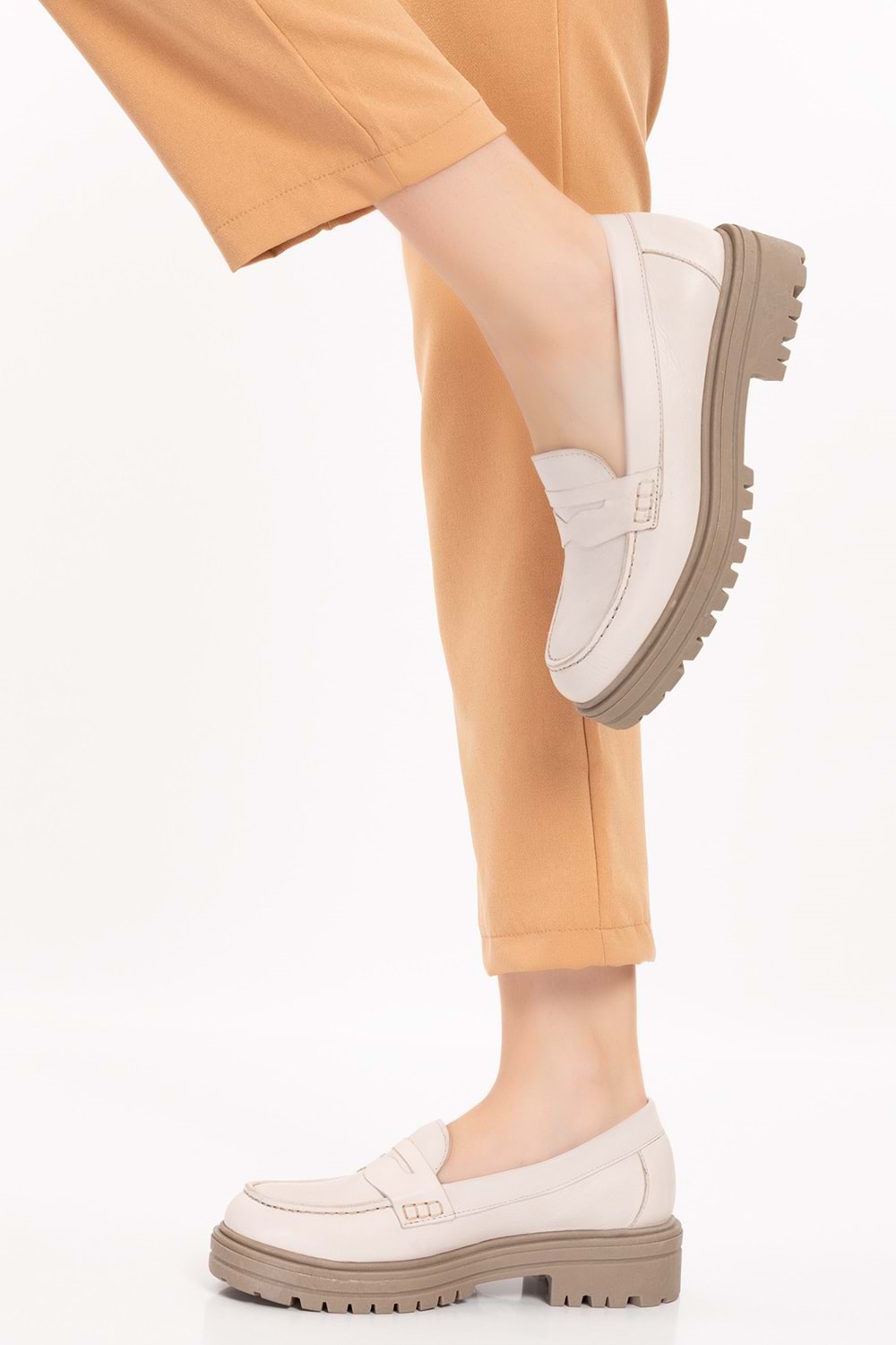 Gondol Hakiki Deri Kalın Taban Hafif Oxford Ayakkabı anl.2505 - Bej - 40