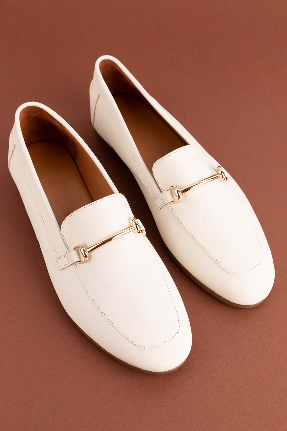 Gondol Hakiki Deri Kadın Babet tzr.23101 - Kemik - 36