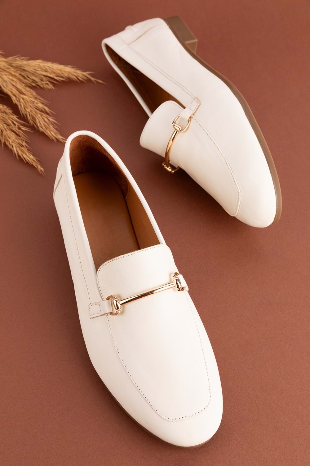 Gondol Hakiki Deri Kadın Babet tzr.23101 - Kemik - 36