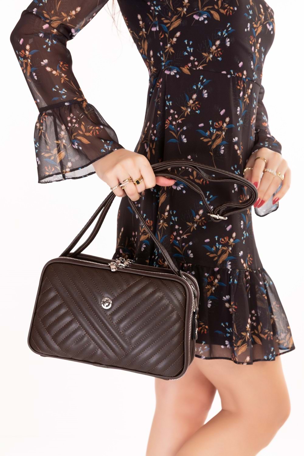 Gondol Kadın Günlük Çapraz Omuz Çantası gp.1327 - Kahve Kapitone - TEK EBAT