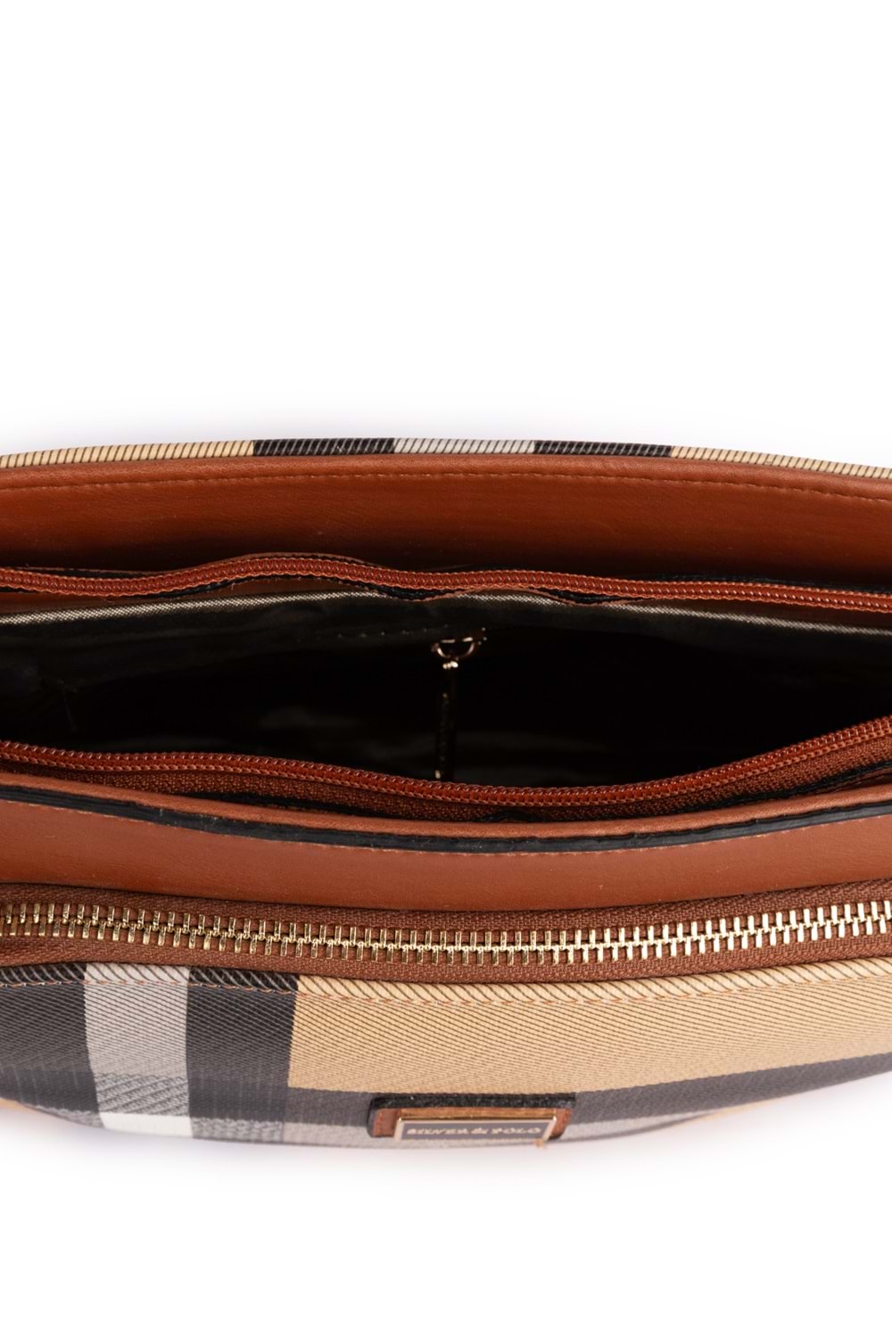 Silver Polo Kadın Tek Bölmeli Ekose Desen Çapraz Çanta sp.364 - Bej Ekose - MK130