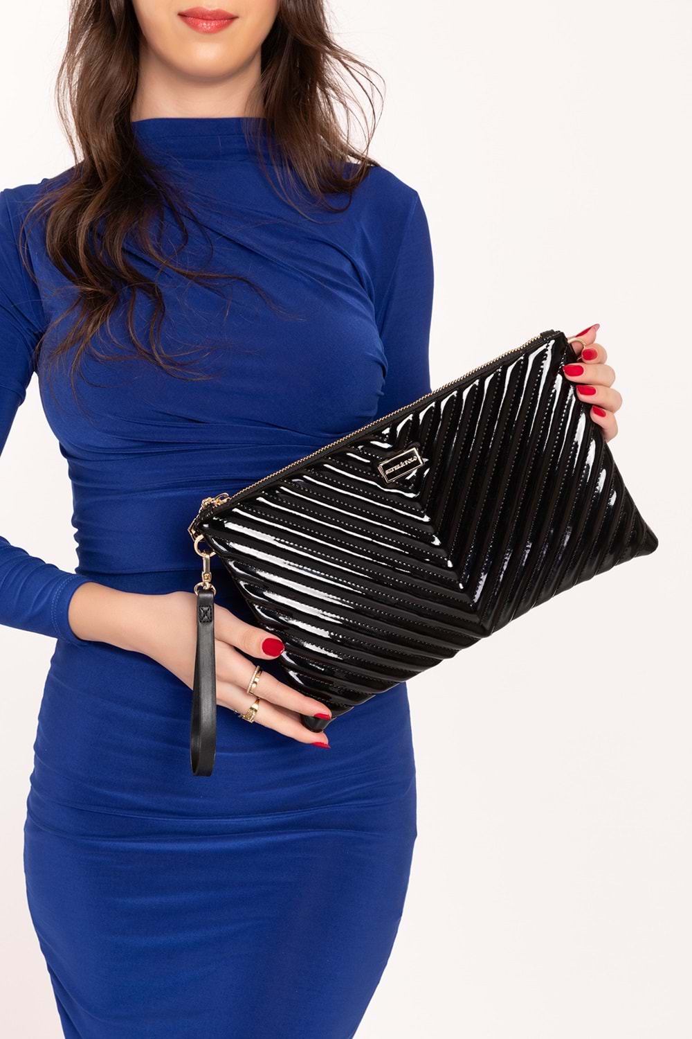 Gondol Kadın Şık Abiye El Çantası sp.1034 - siyah rugan