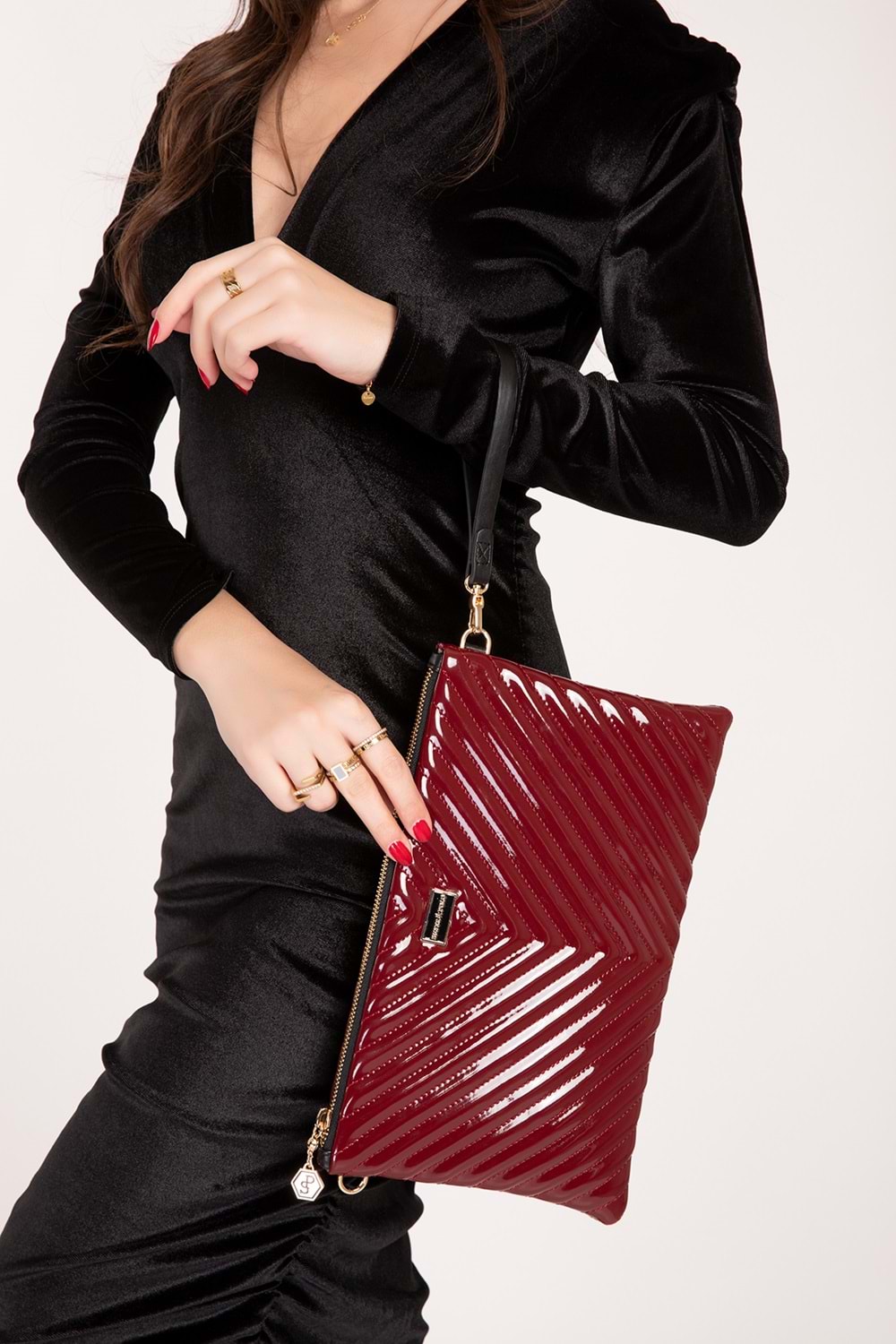 Gondol Kadın Şık Abiye El Çantası sp.1034 - Bordo Rugan - TEK EBAT