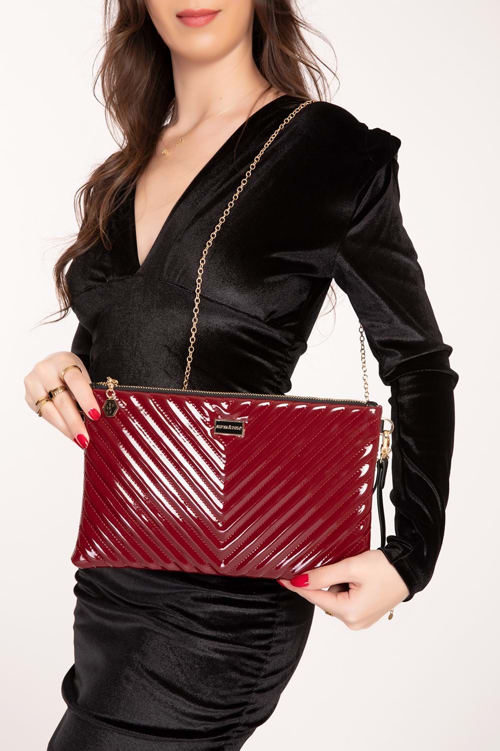 Gondol Kadın Şık Abiye El Çantası sp.1034 - Bordo Rugan - TEK EBAT