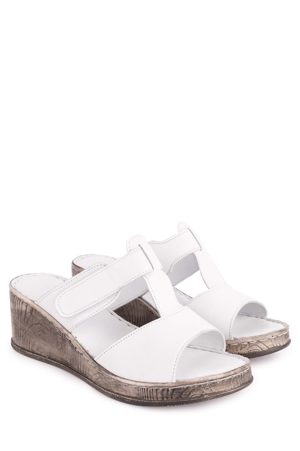 Gondol Hakiki Deri Dolgu Topuklı Yumuşak Taban Rahat Terlik irm.15 - Beyaz - 40