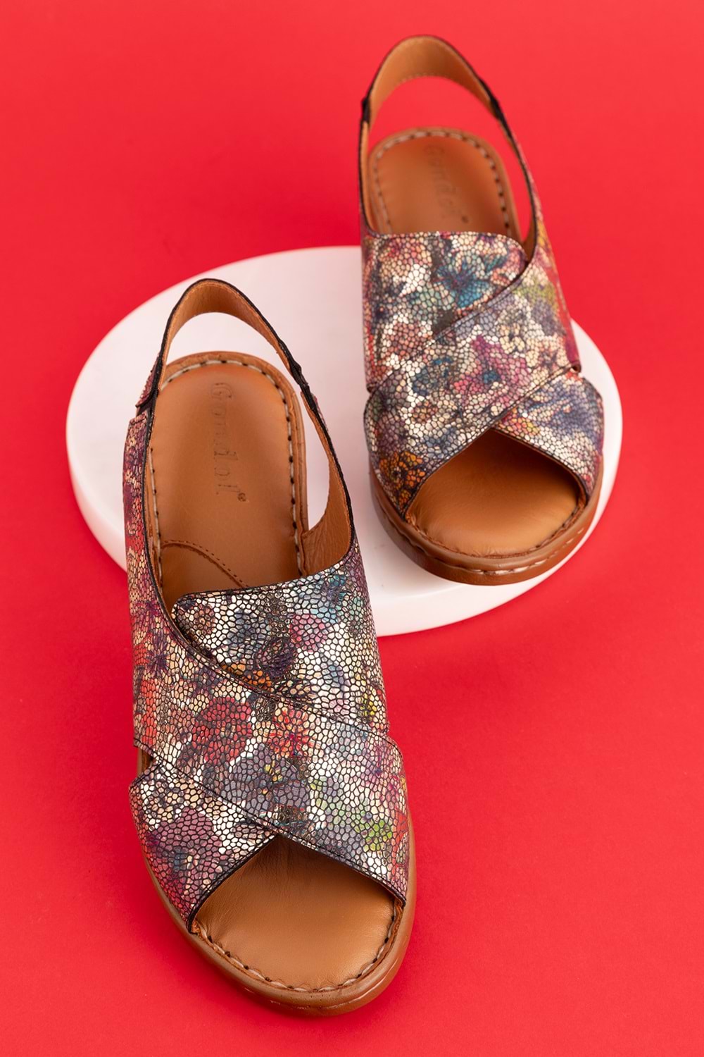 Gondol Hakiki Deri Kısa Topuklu Çapraz Sandalet iz.9502 - Alaca - 40