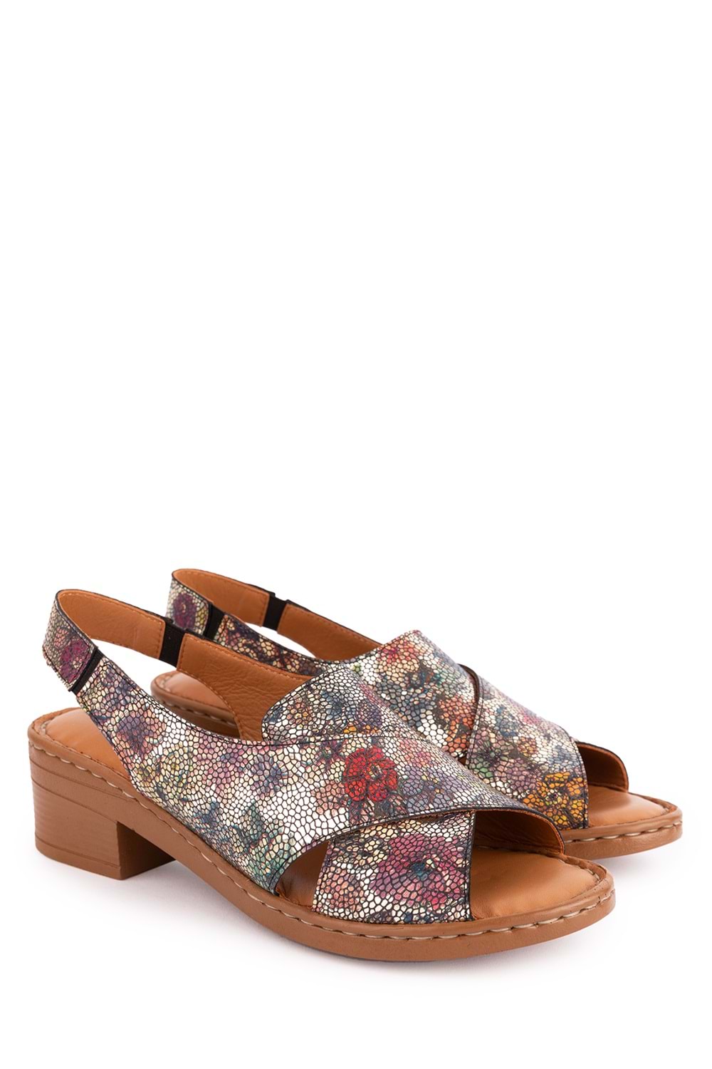 Gondol Hakiki Deri Kısa Topuklu Çapraz Sandalet iz.9502 - Alaca - 40